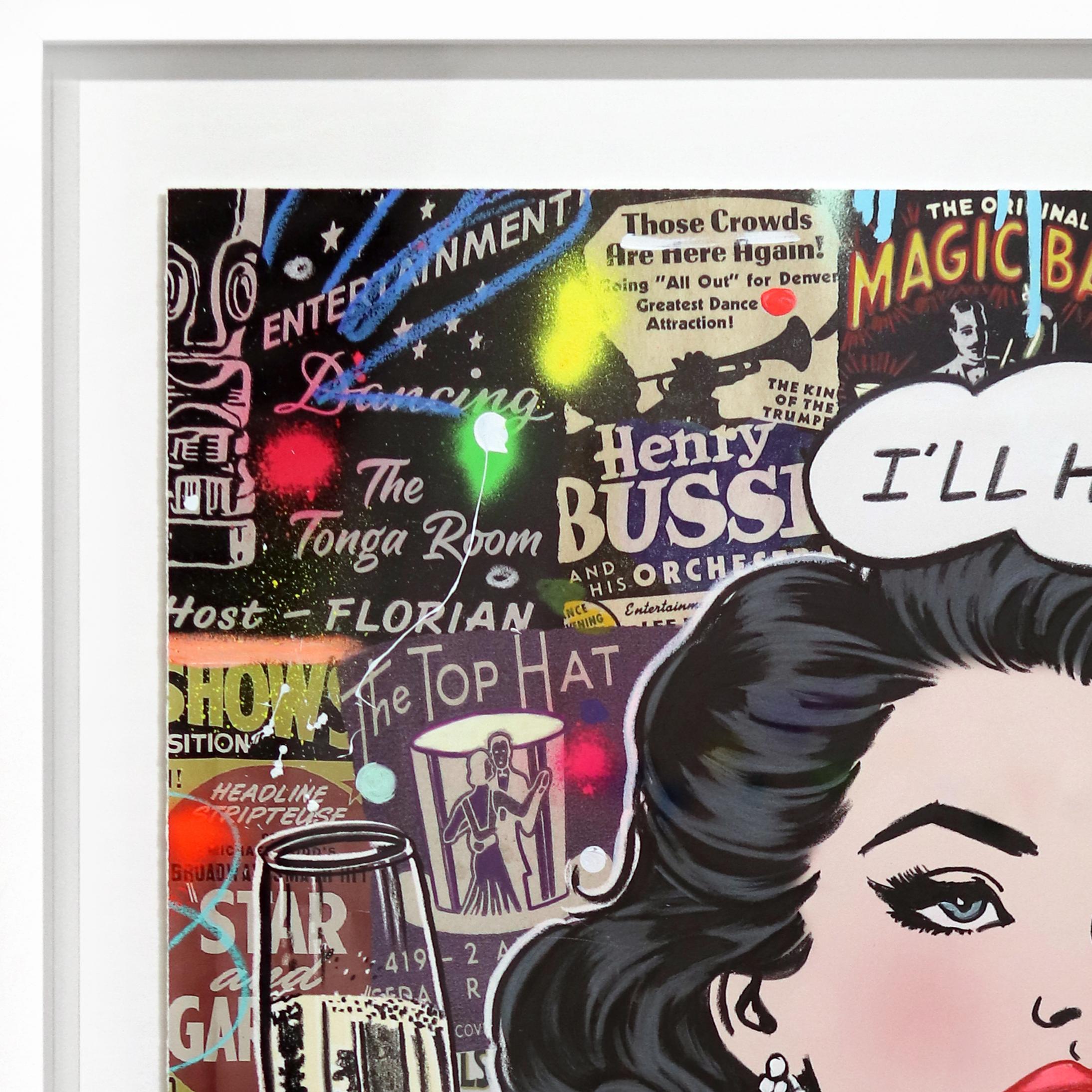 Just One More - Original encadré Figurative Woman Portrait Pop Art Painting en vente 1