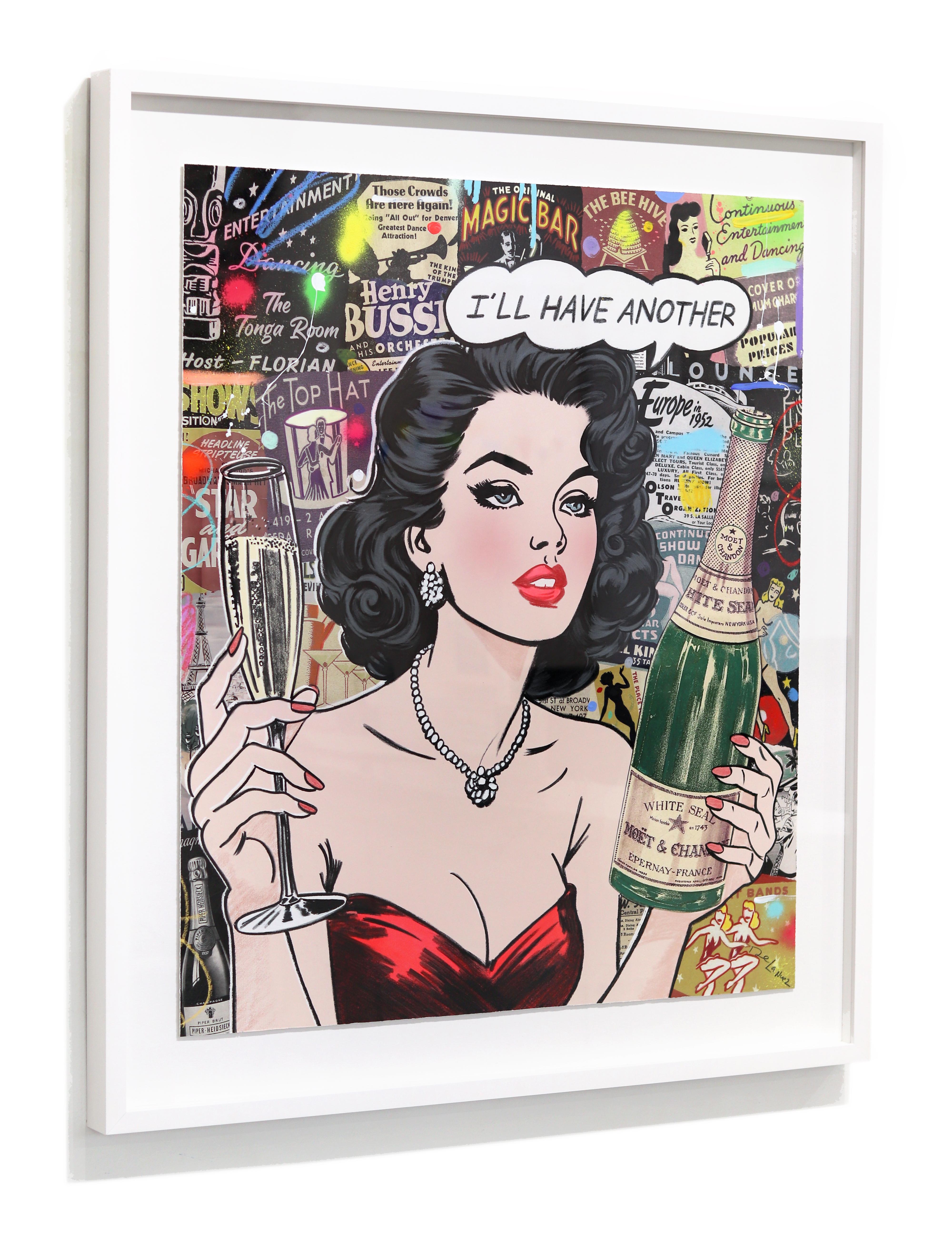 Just One More - Original encadré Figurative Woman Portrait Pop Art Painting en vente 2