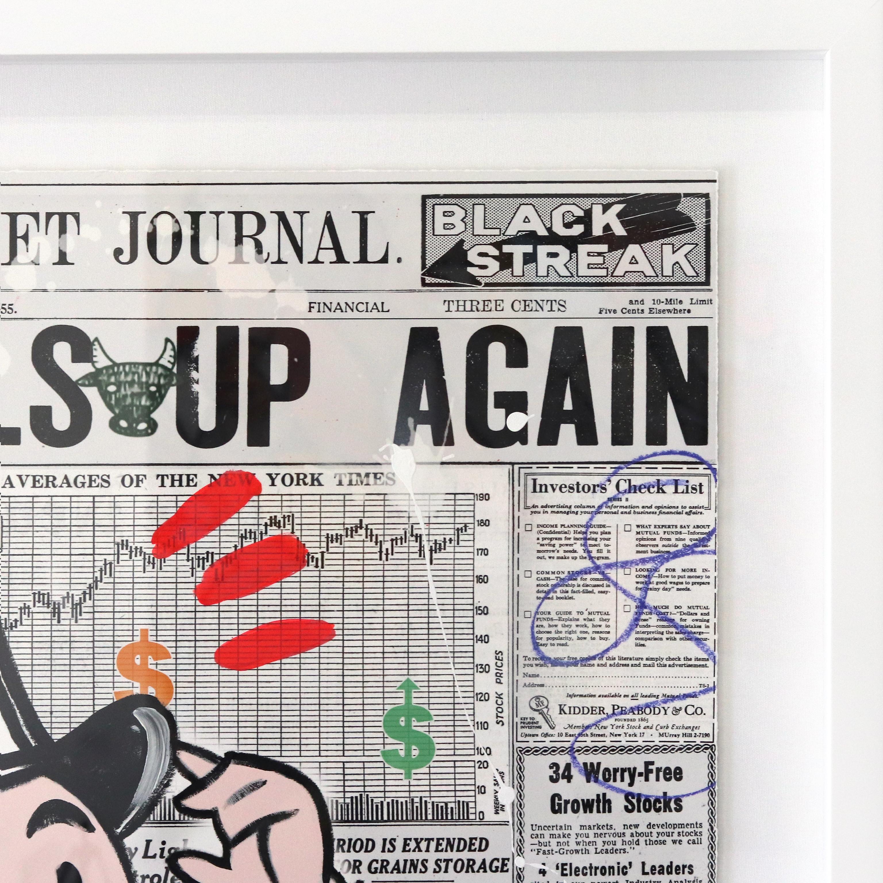 Market Whirls Up Up Again - Peinture figurative originale encadrée de Monopoly Pop Art en vente 1