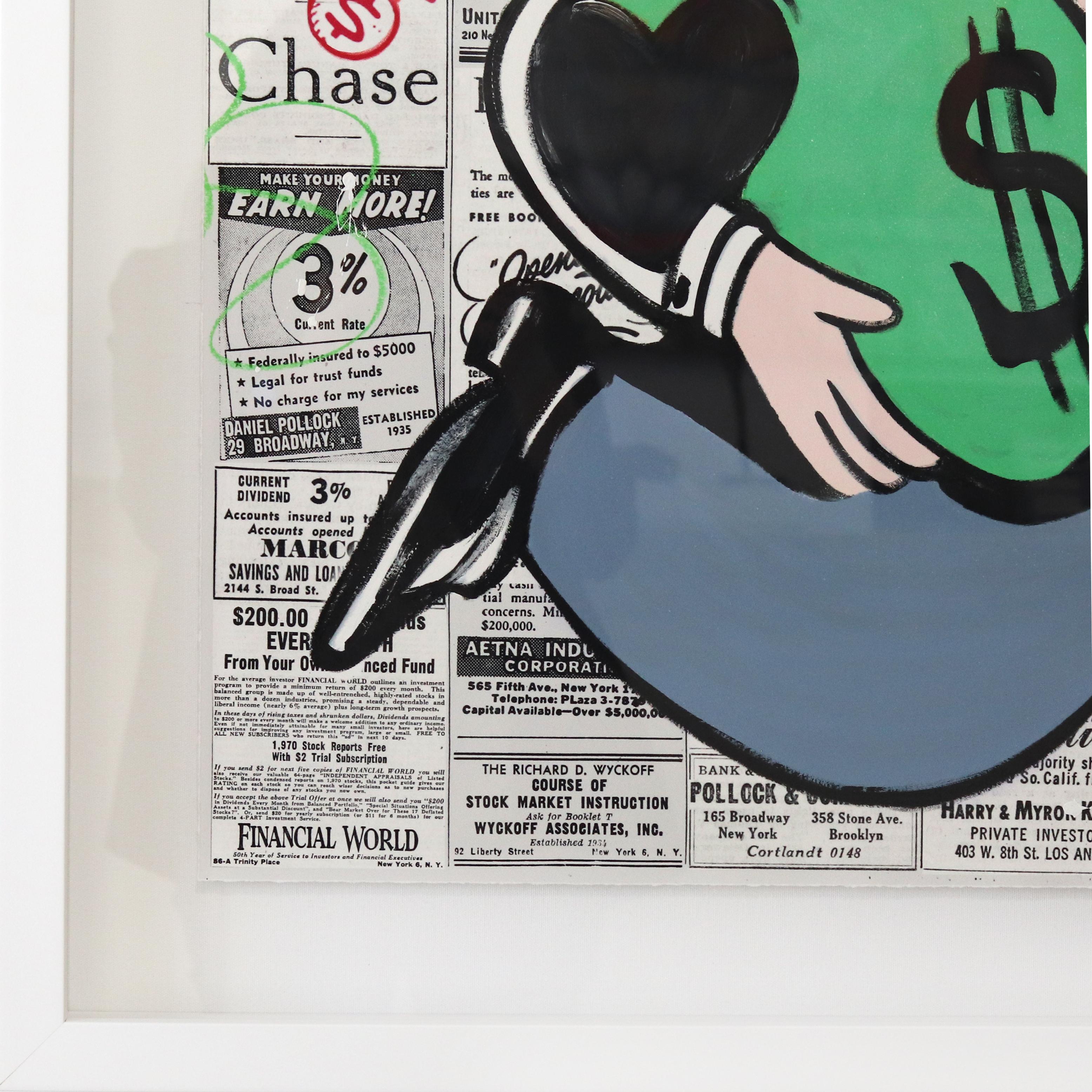 Market Whirls Up Up Again - Peinture figurative originale encadrée de Monopoly Pop Art en vente 5