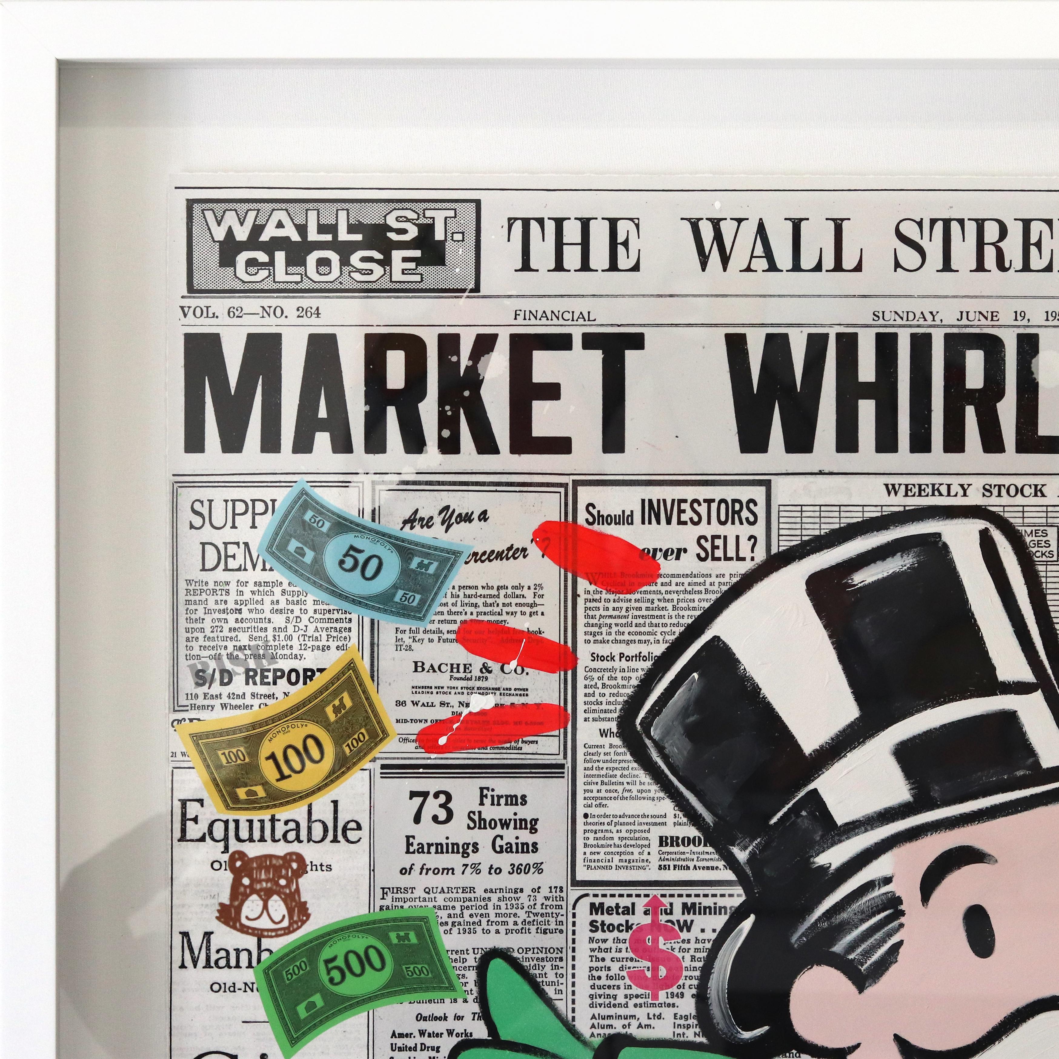 Market Whirls Up Up Again - Peinture figurative originale encadrée de Monopoly Pop Art en vente 6