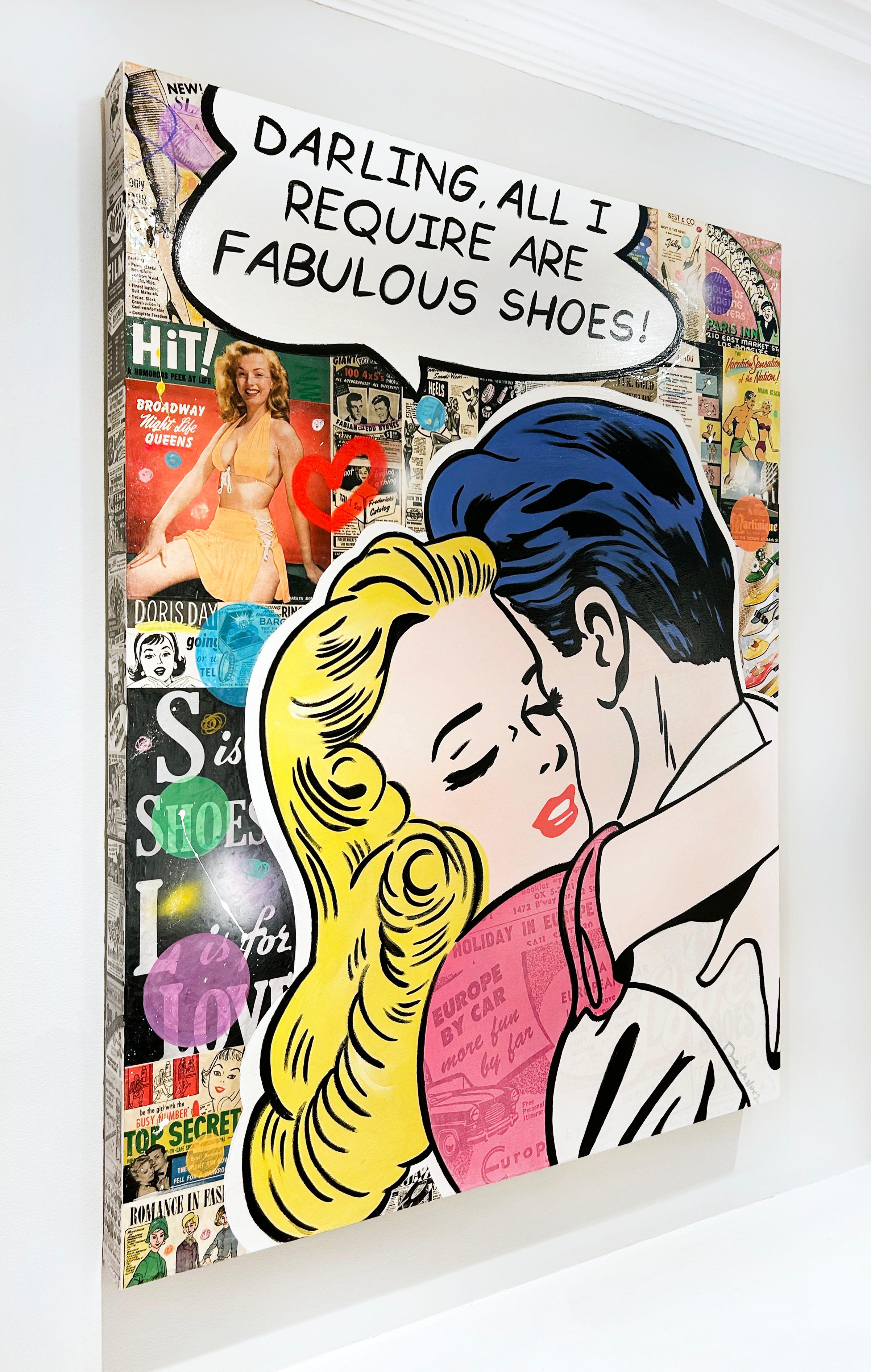 Material Girl - Portrait Painting Beige di Nelson De La Nuez