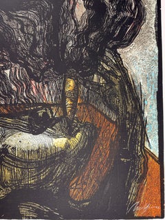 Woman of the tobacco, 2012 original signed woodcut collagraph engraving 49x33 in