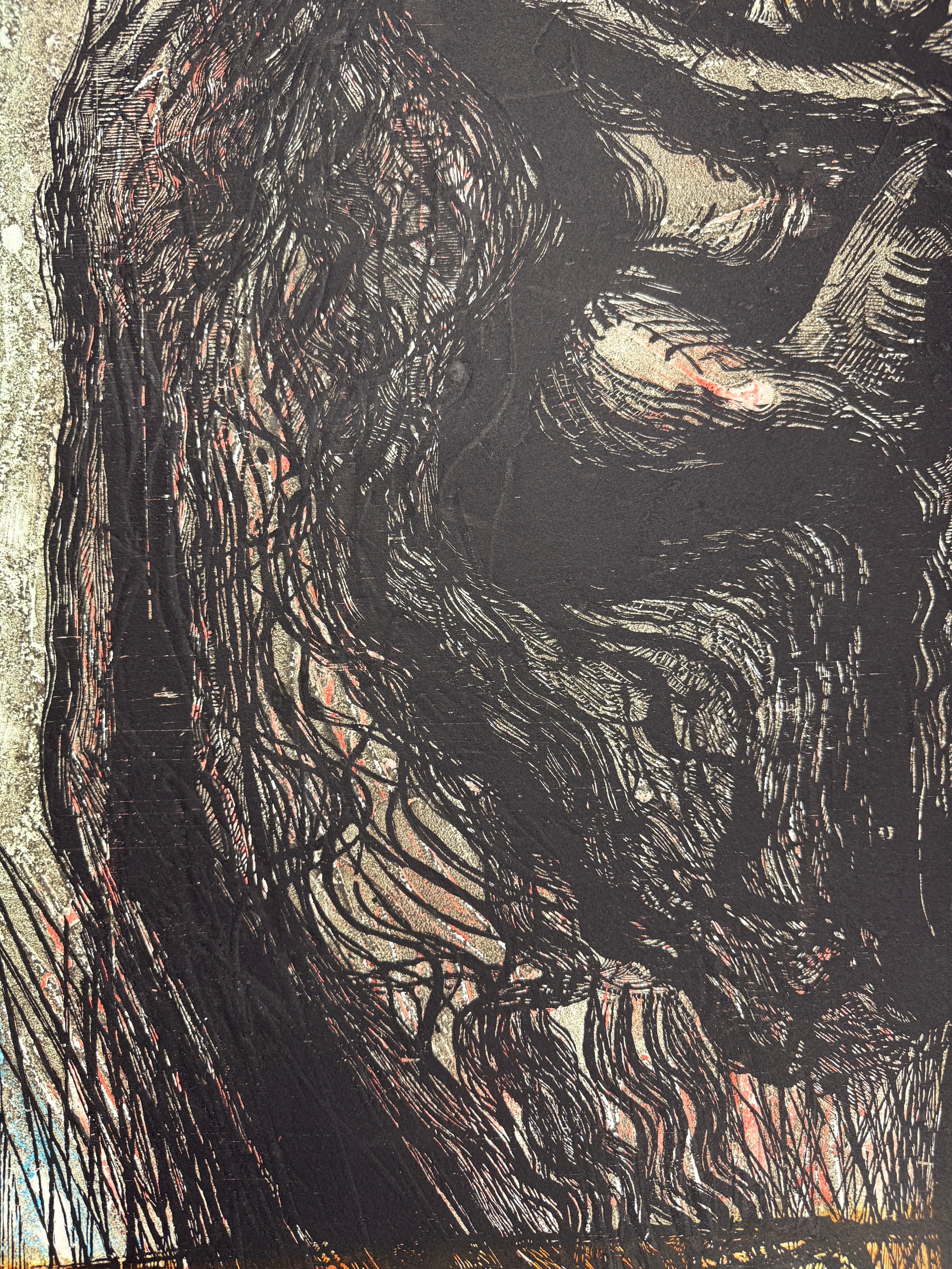 Donna del tabacco, 2012 incisione xilografica originale firmata 49x33 pollici - Figurative Print Nero di Nelson Dominguez