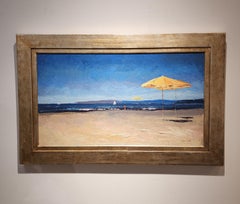 „Bagno Artiglio“ in Viareggio – Ölgemälde, italienische Landschaft, 18 x 32