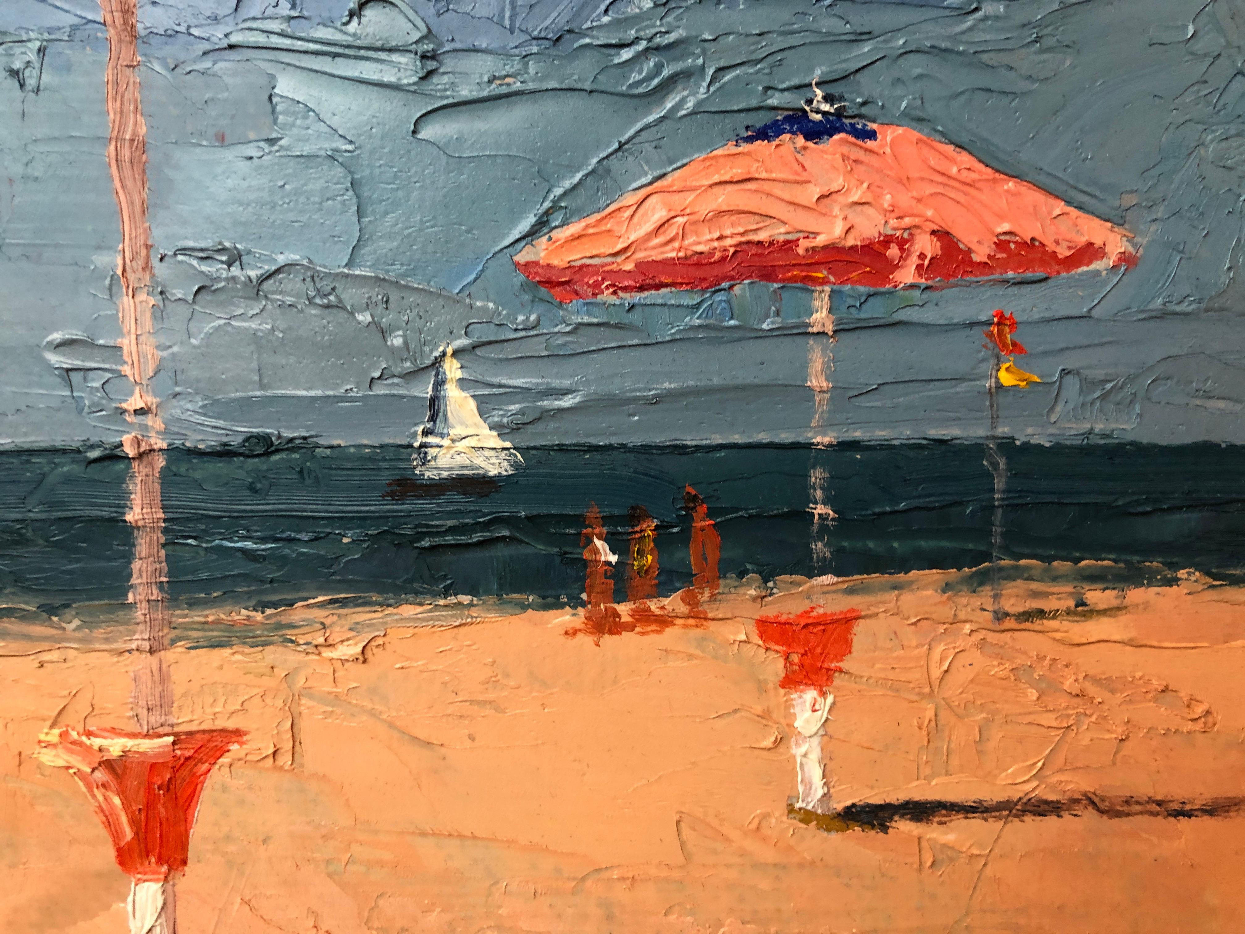 Nelson White is known for his Umbrella paintings. Painted en plein air on a beach in Italy.

Nelson H. White was born in New London, Connecticut in 1932. White has been surrounded by art and artists from the time he was born. He received his