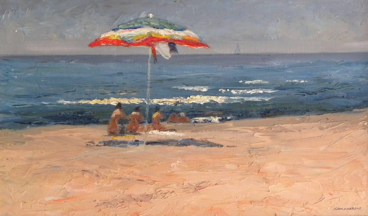 Abstract Painting de Nelson H. White - "Bagno Paradiso" Paisaje, Impresionismo, Playa