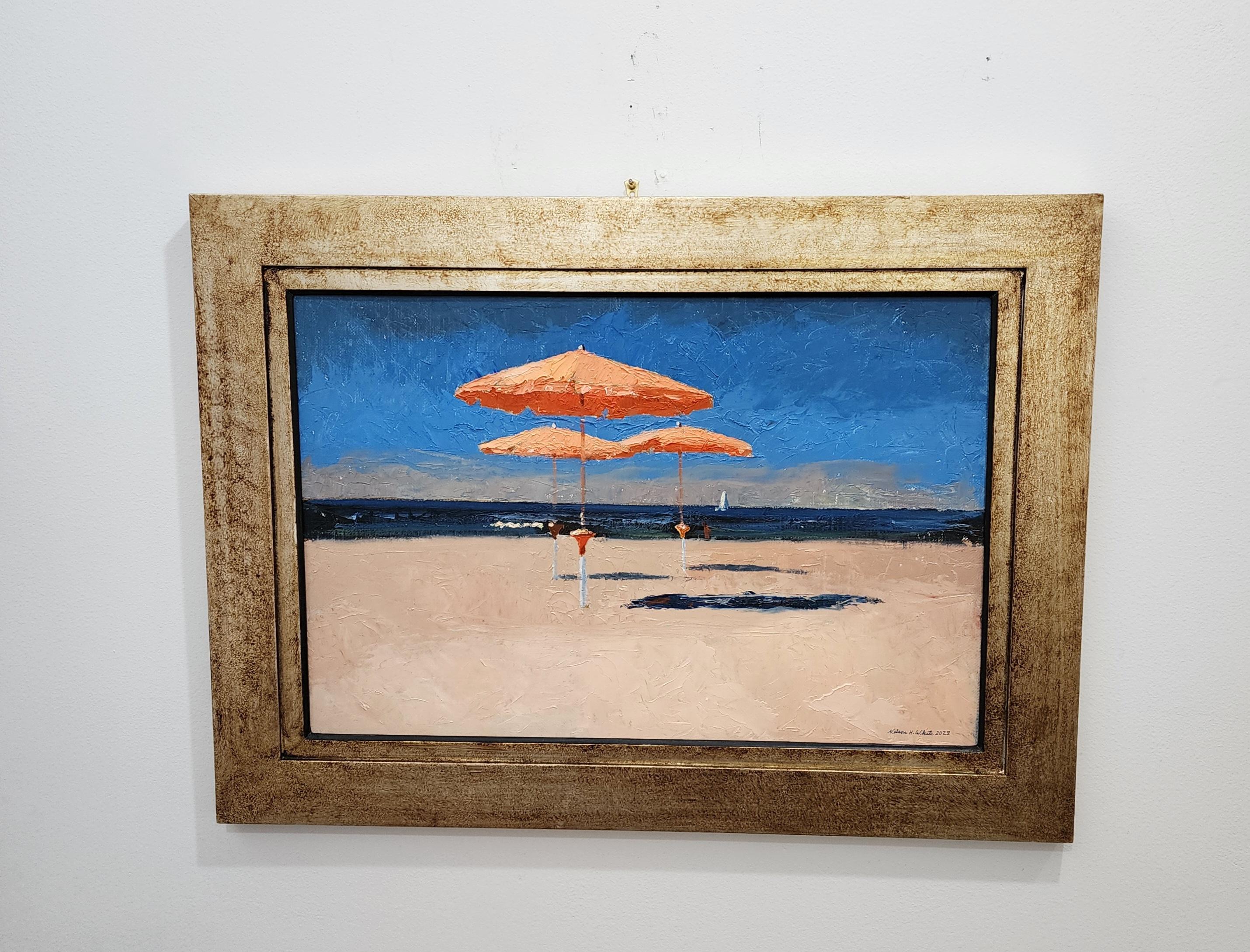 Nelson H. White Landscape Painting - Bagno Salute  Italian Beach  16" x 24" Panel made in Italy Framed 22" x 30"