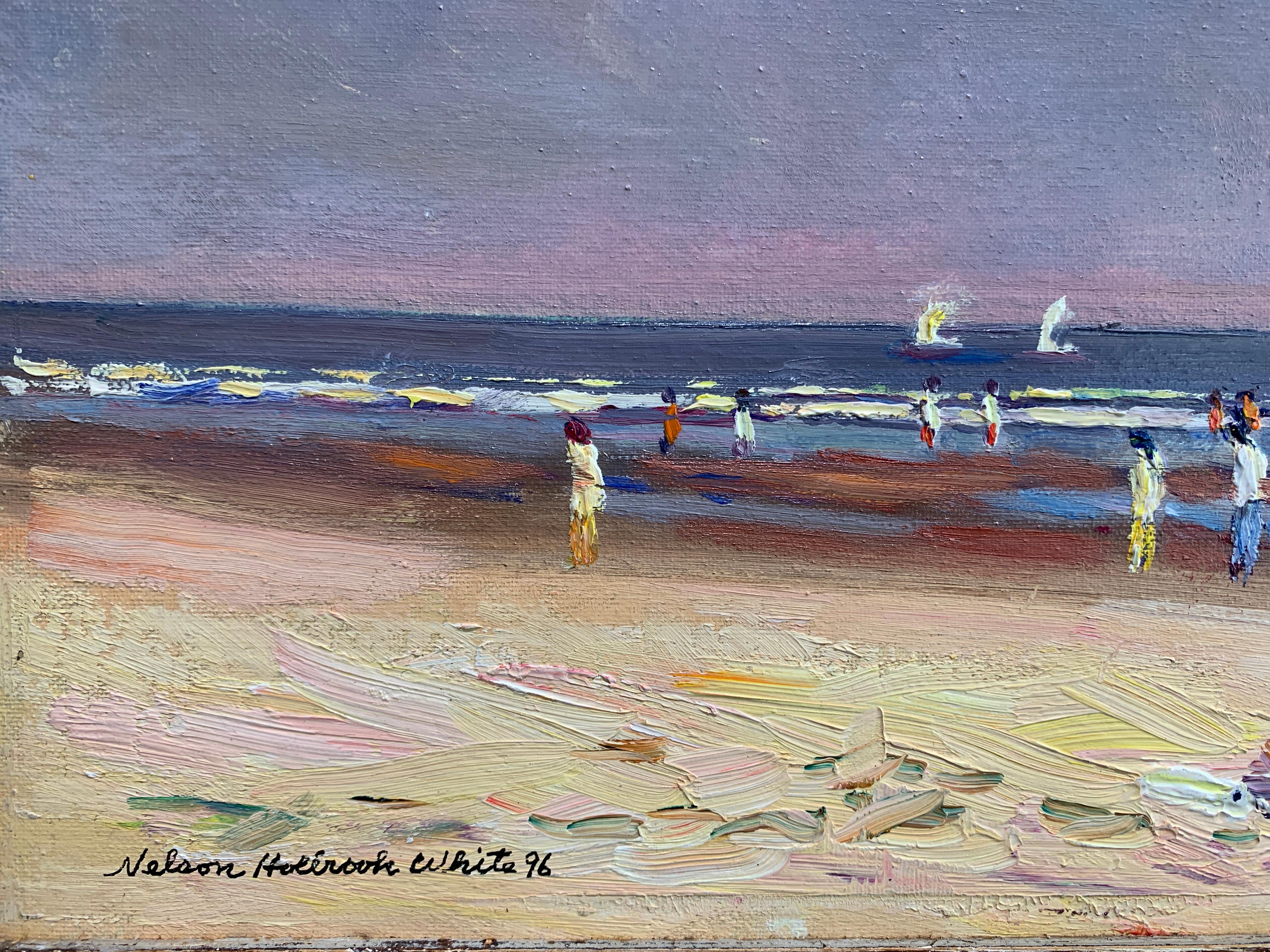 Scène de plage Ogunquit Maine 04,02.1996 - Gris Landscape Painting par Nelson H. White