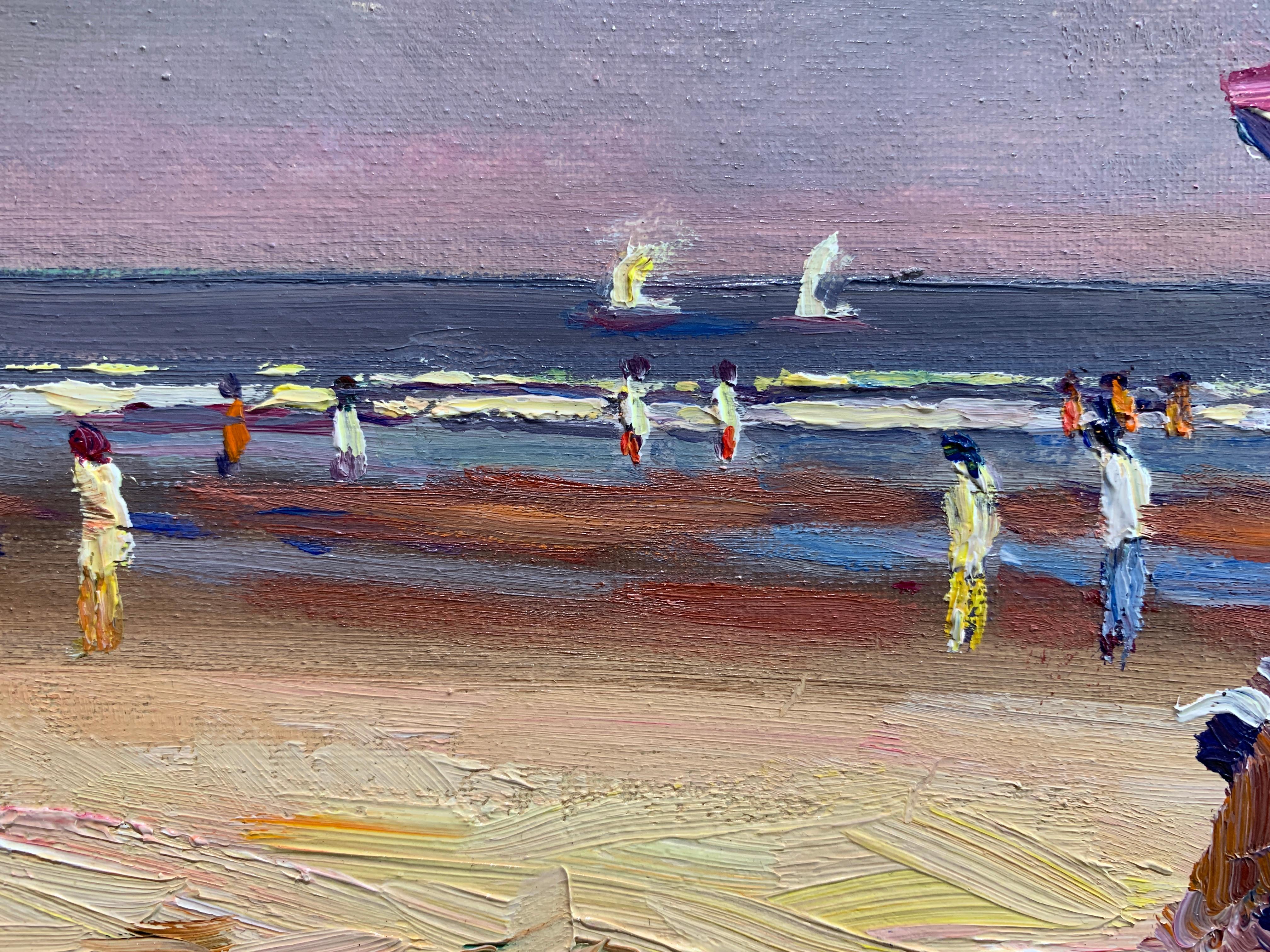 Beach Scene Ogunquit Maine 04.02.1996 - Gray Landscape Painting by Nelson H. White