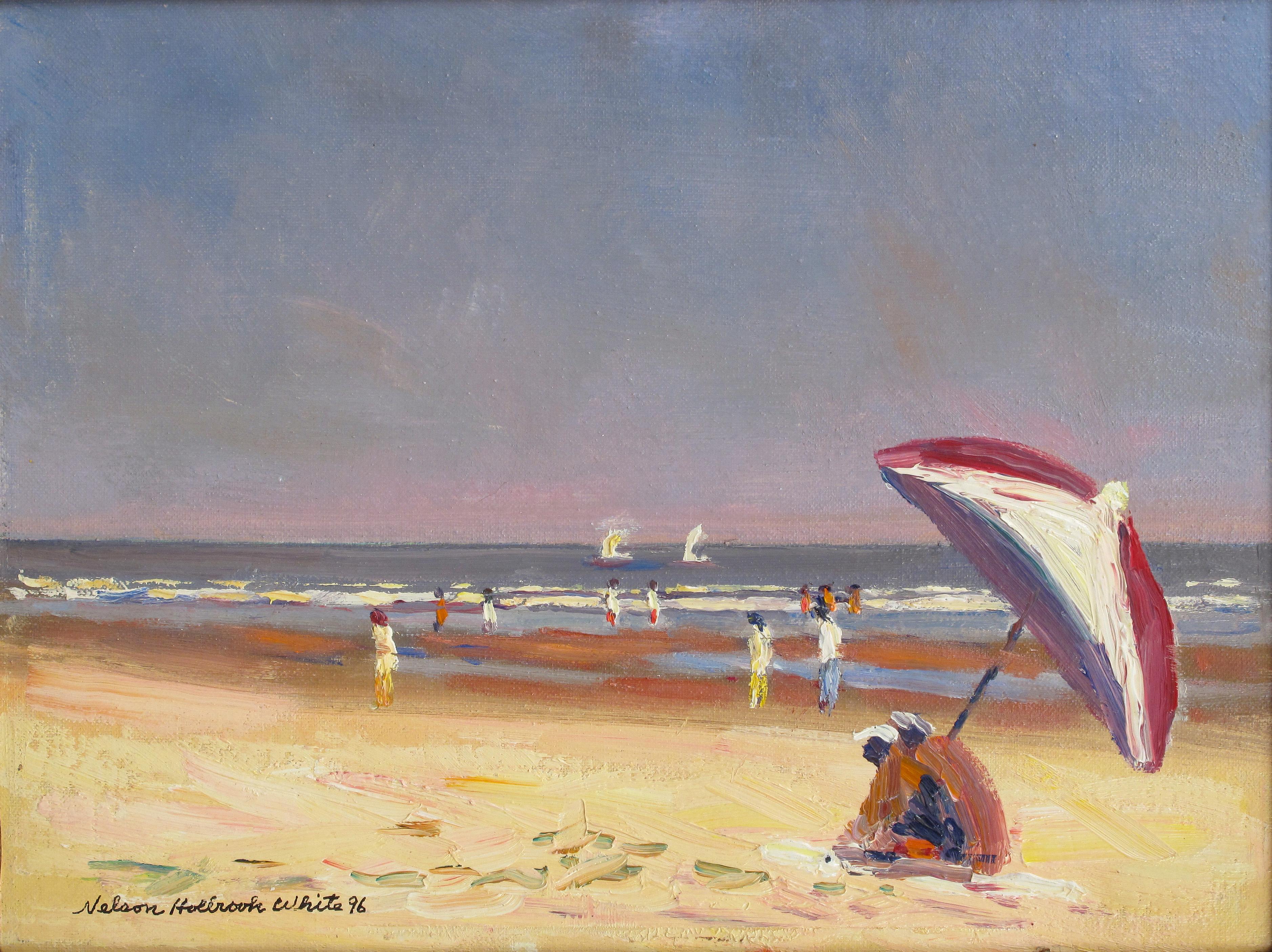 Landscape Painting Nelson H. White - Scène de plage Ogunquit Maine 04,02.1996