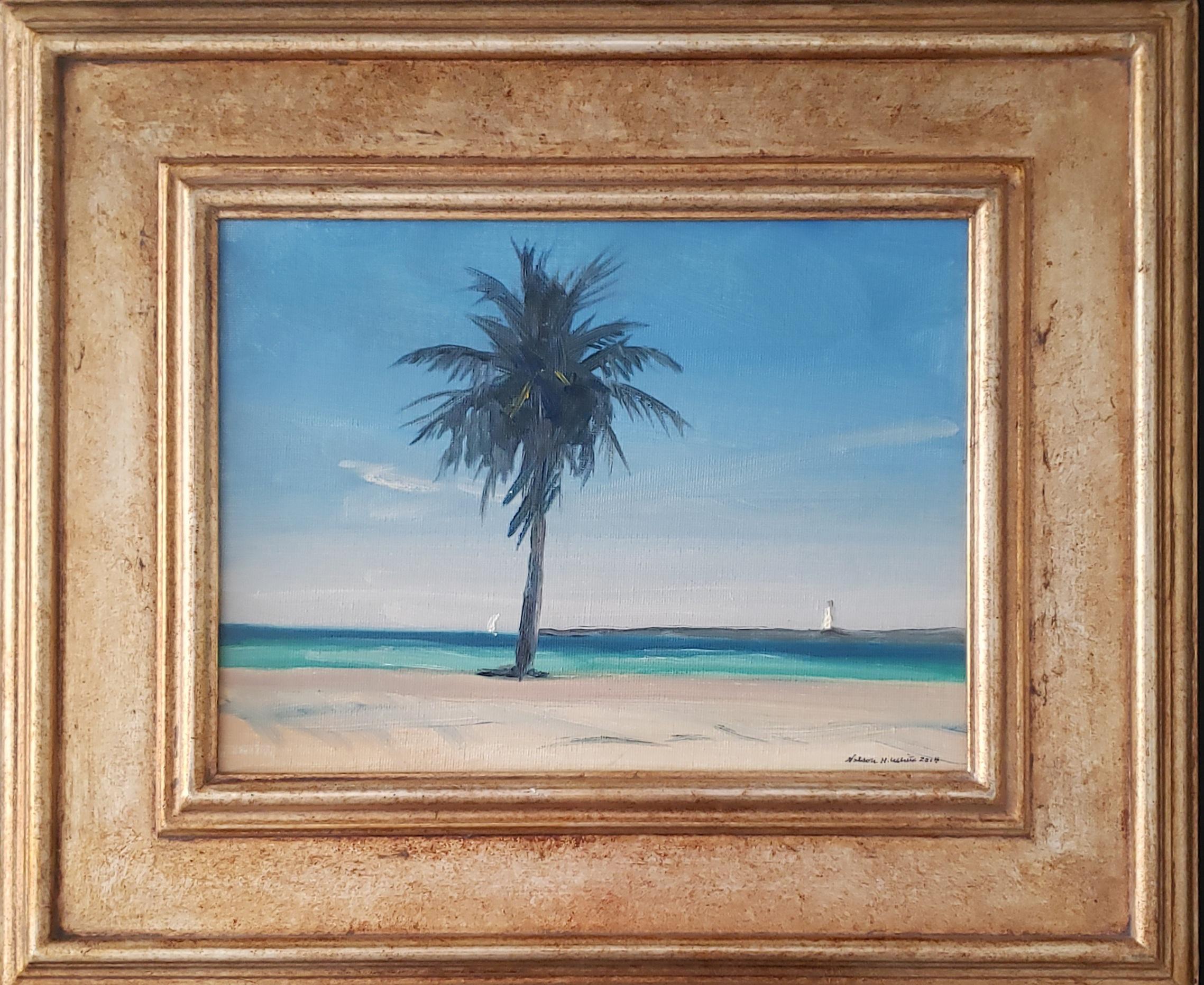 Nelson H. White Landscape Painting -   Cable Beach Palm Tree Nassau Bahamas Impressionism Museum Exhibits 