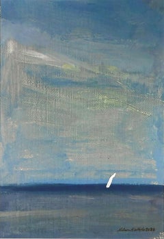 « Sea and Sky 09.05.2024 », peinture à l'huile d'eau et de ciel bleus, voile, impressionnisme