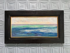"Sea and Sky, Bahamas" Seascape Impressionist Plein Air Oil Painting, 24x10.25in