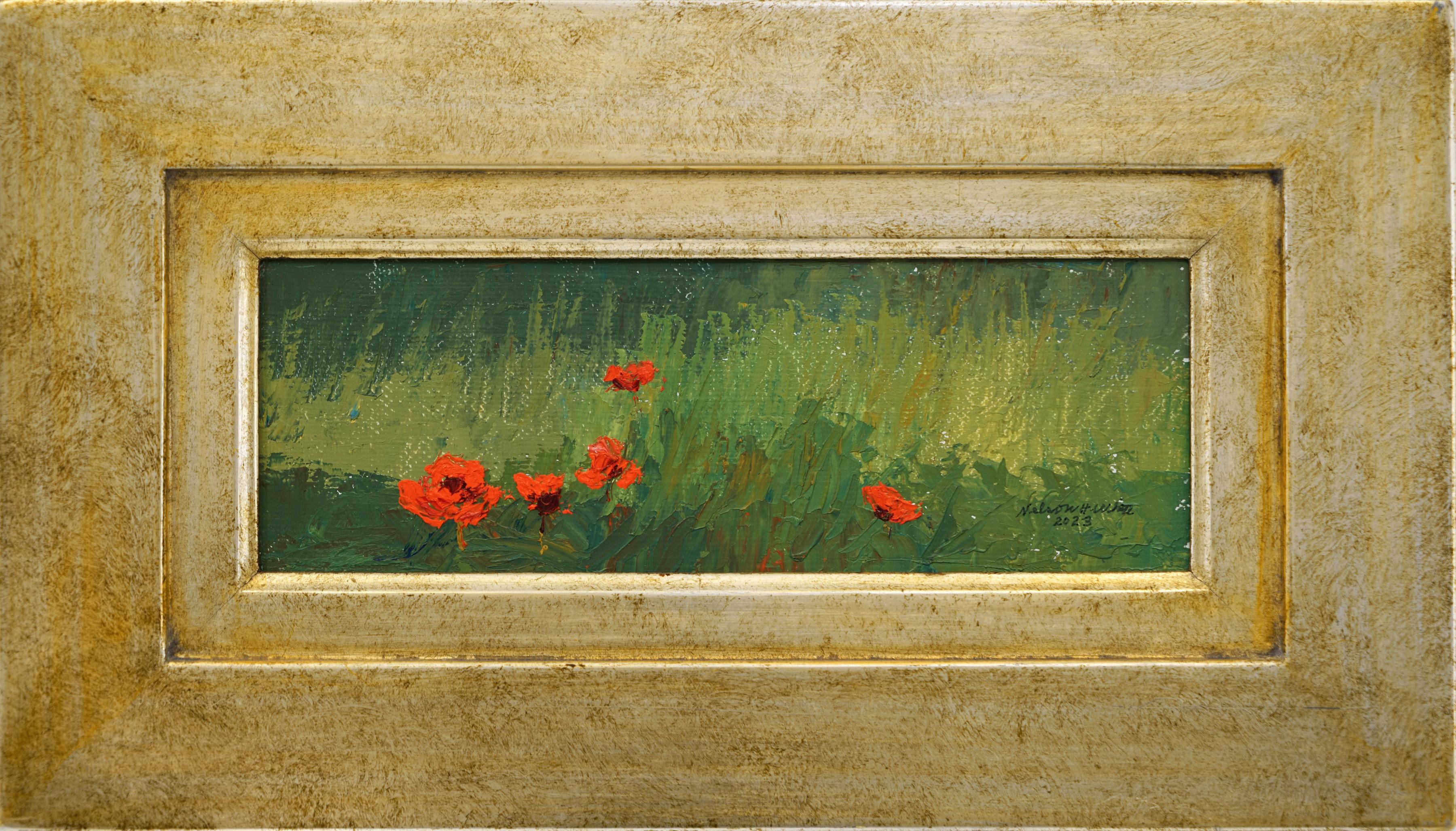 Nelson H. White Landscape Painting - The Italian Poppies, Individual Style, Outdoor Italy 4" x 11"  $2500