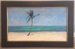 "La Palma" dipinto impressionista con paesaggio marino e palma delle Bahamas