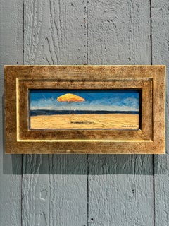 "The Yellow Umbrella 10.26.2024" oil painting, contemporary impressionist, beach