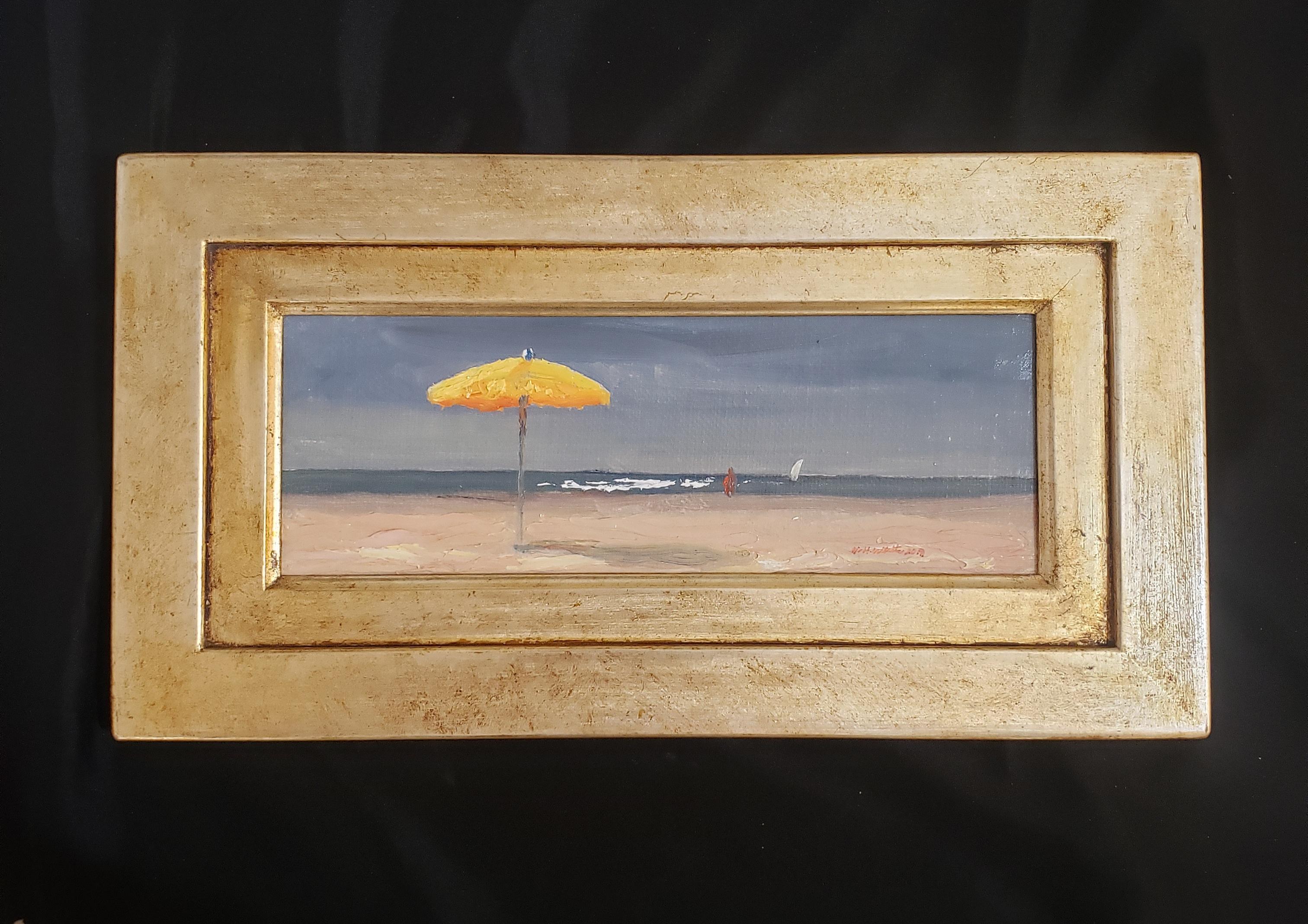 Nelson H. White Landscape Painting - The Yellow Umbrella, Bagno Salute, Italy, Individual Style, Outdoor and Nature 