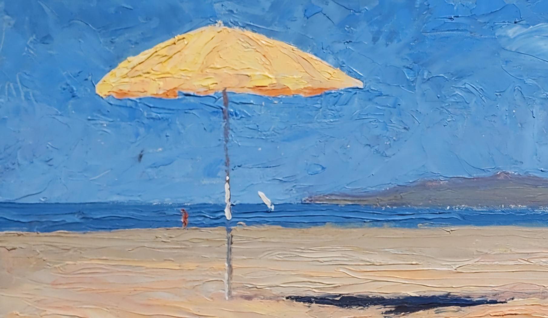 El paraguas amarillo  Bagno Viareggio  Italia    Playa al aire libre $5500 - Painting de Nelson H. White