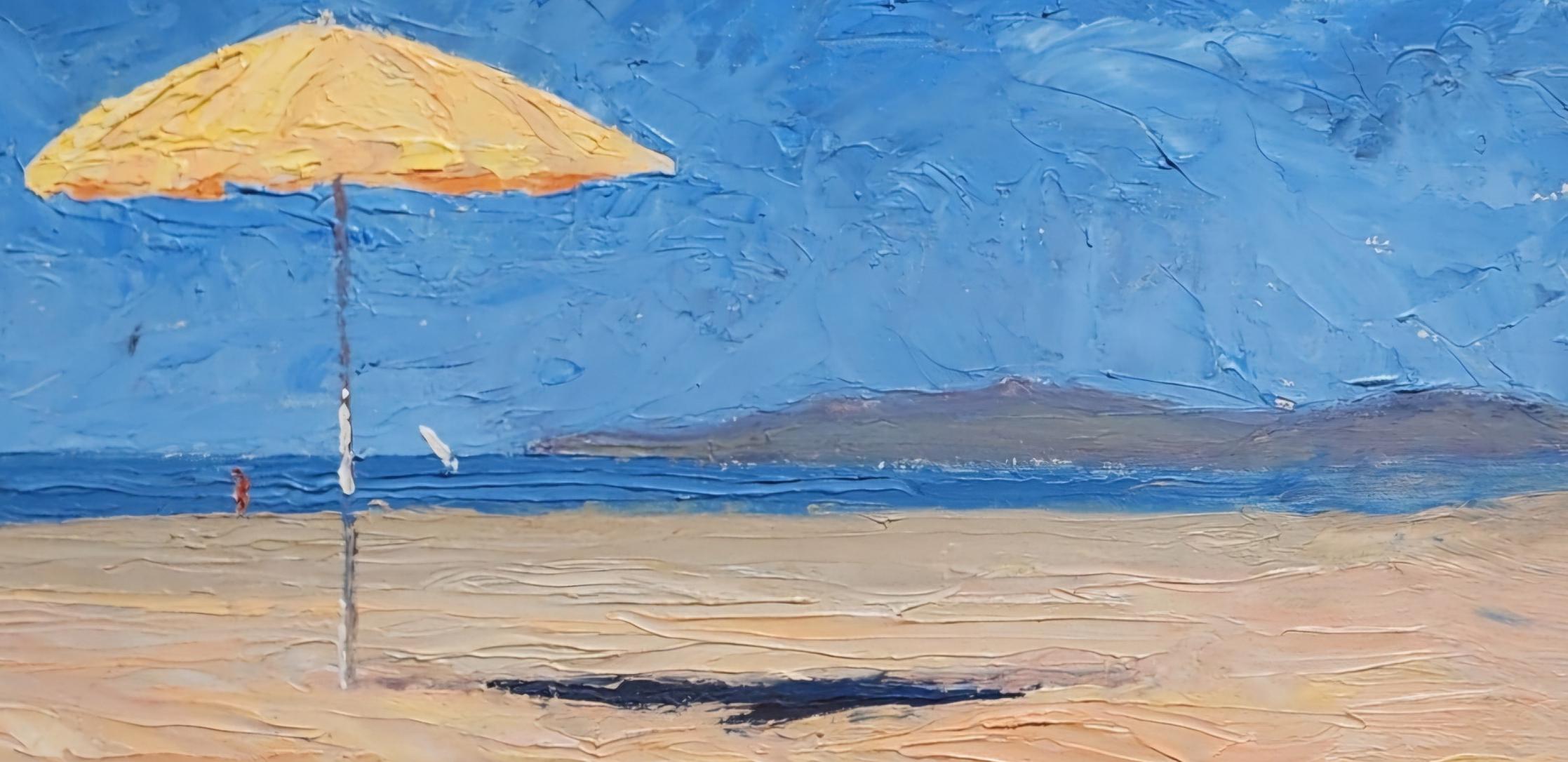 El paraguas amarillo  Bagno Viareggio  Italia    Playa al aire libre $5500 - Landscape Painting Azul de Nelson H. White