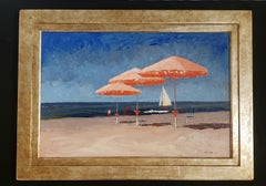 Viareggio, plage italienne, impressionnisme  16" x 24" $9500 Huile  Encadré