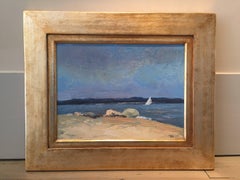 "View From South Ferry" Oil painting Impressionist, Seascape, sailboats, framed