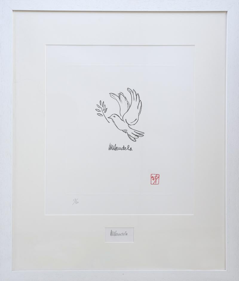 PEACE - Mandela, Former South African President, Signed, Symbol, Dove, branch