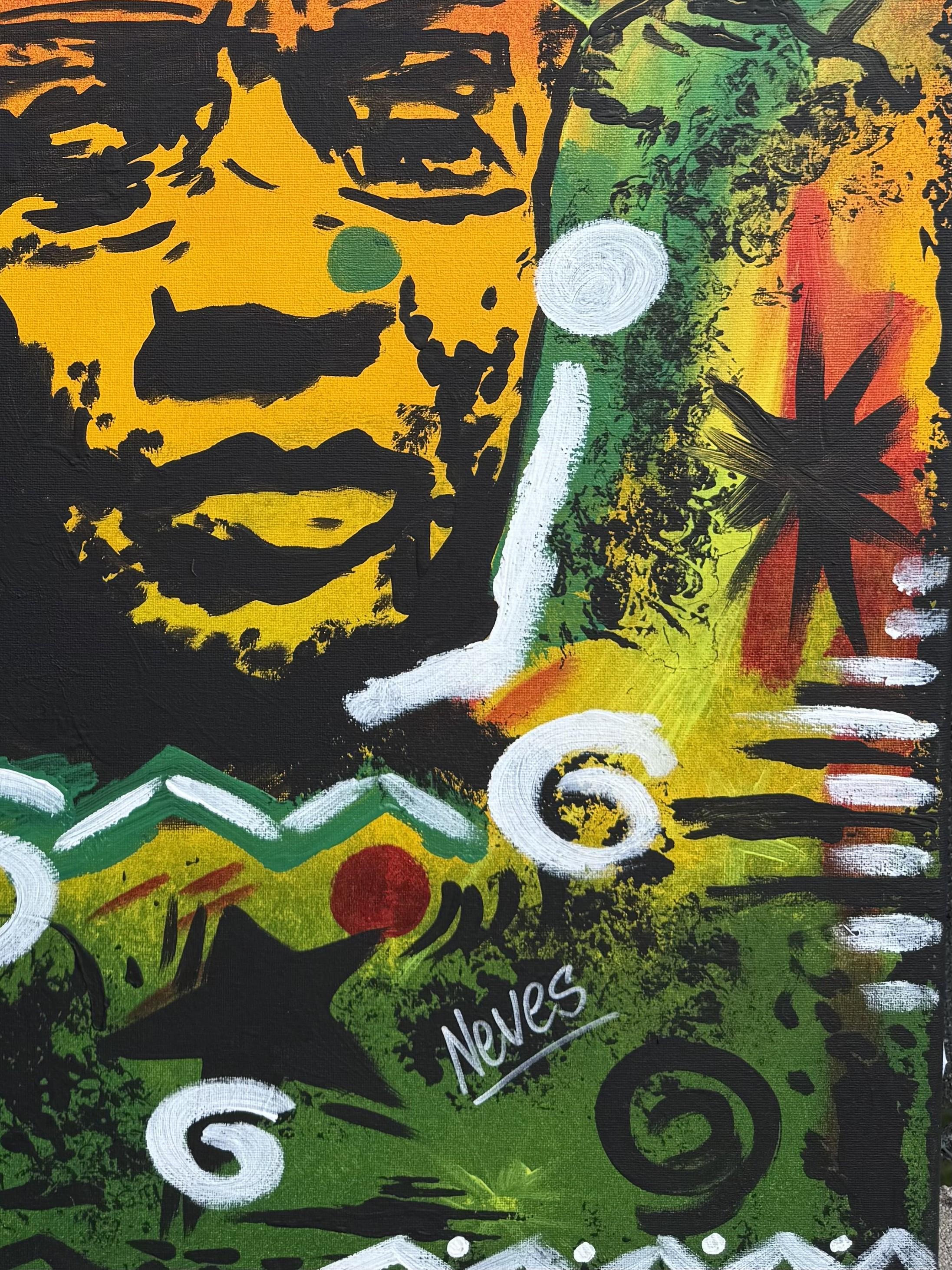 Portrait coloré acrylique de Nelson Neves 2024 en vente 2