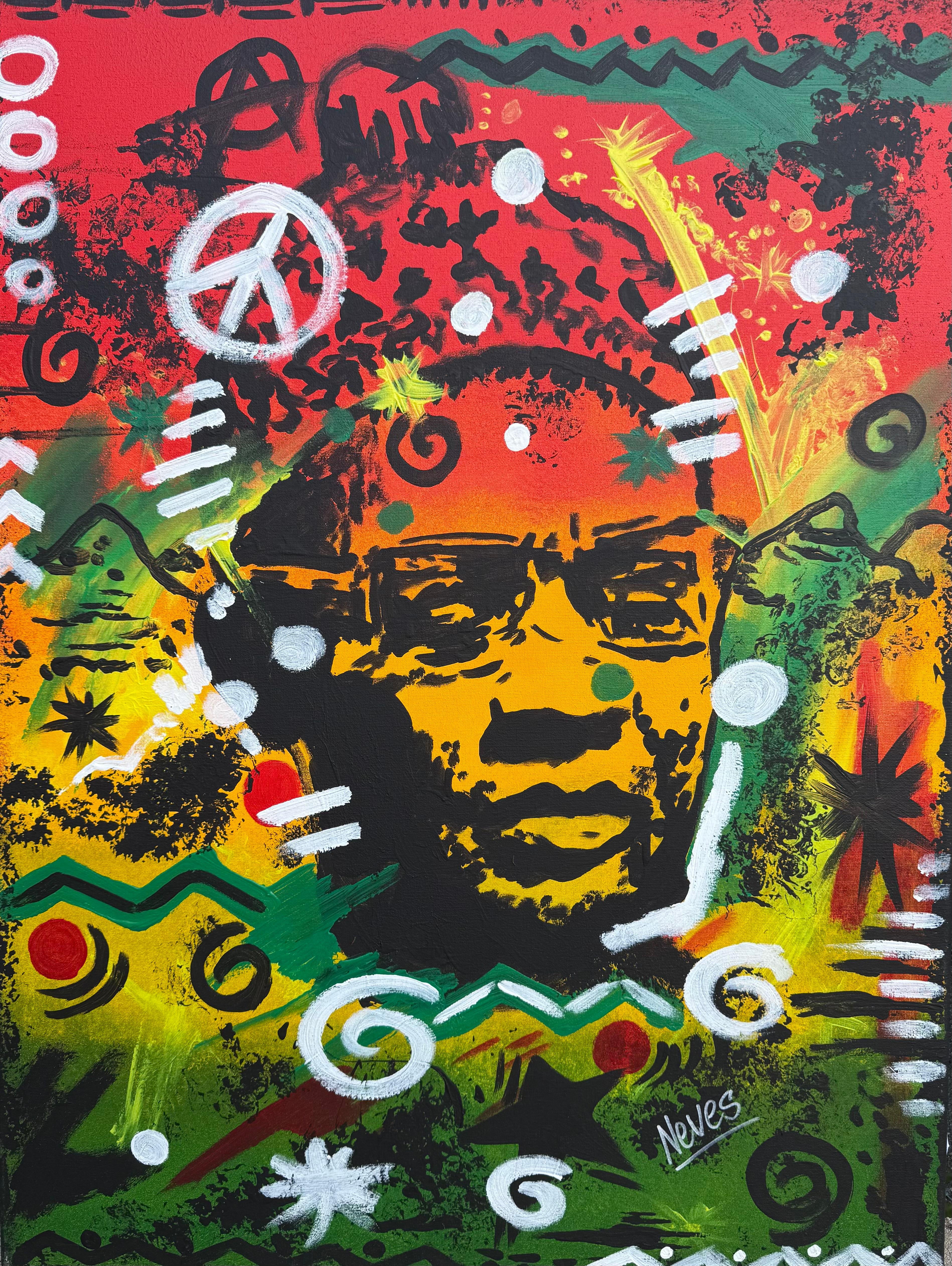 Portrait coloré acrylique de Nelson Neves 2024