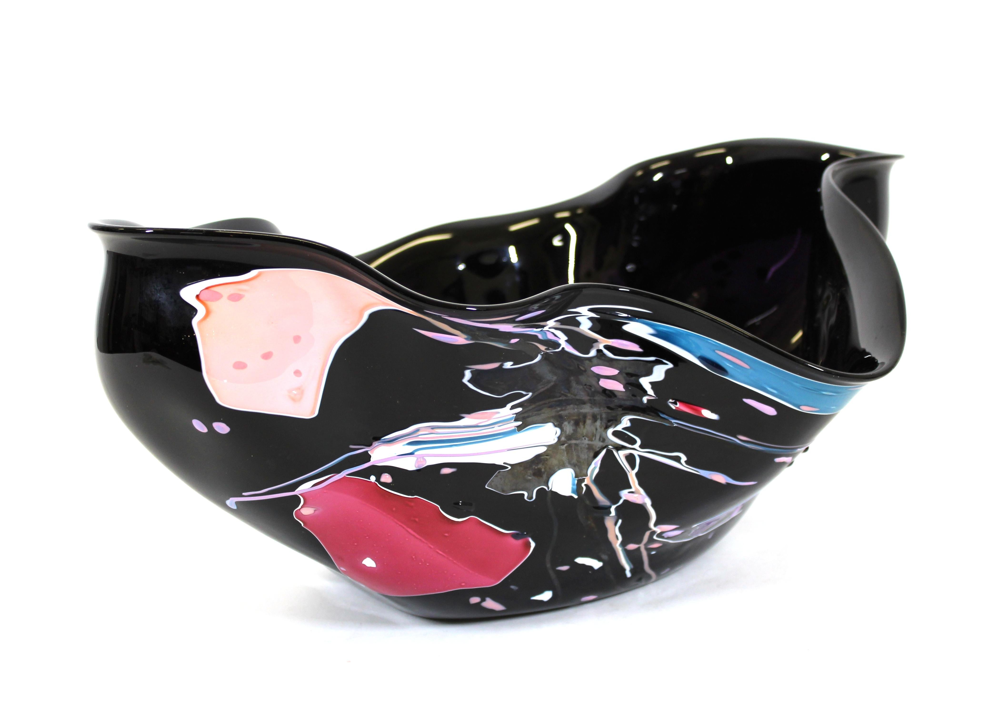 Stephen Rich Nelson Postmodern art glass vase or centerpiece bowl, signed and marked 1993.
