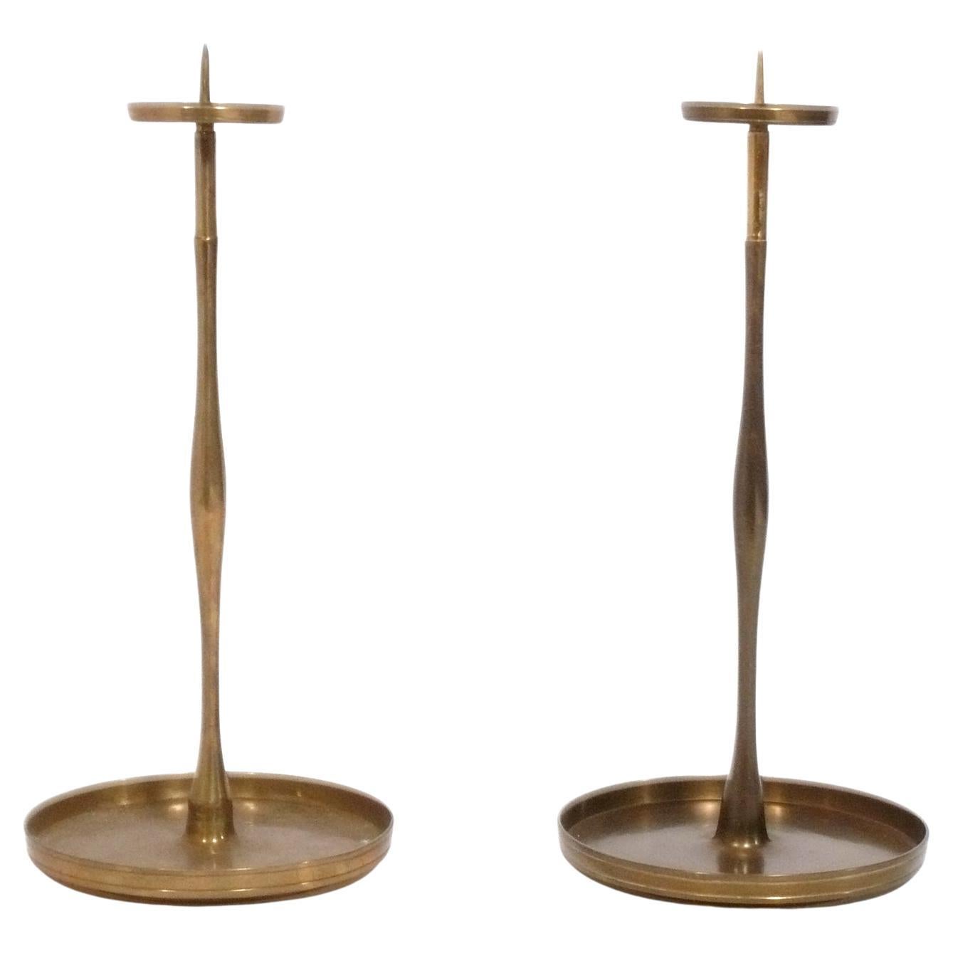 Nelson Rockefeller Collection Asian Inspired Brass Candlesticks For Sale