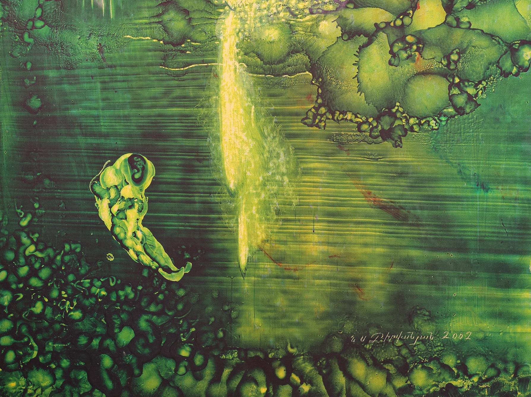 Allegoria in Dante 3 Pittura astratta surrealista Arte contemporanea Originale Greene & Greene - Painting di Nelson Serob Shirvanyan