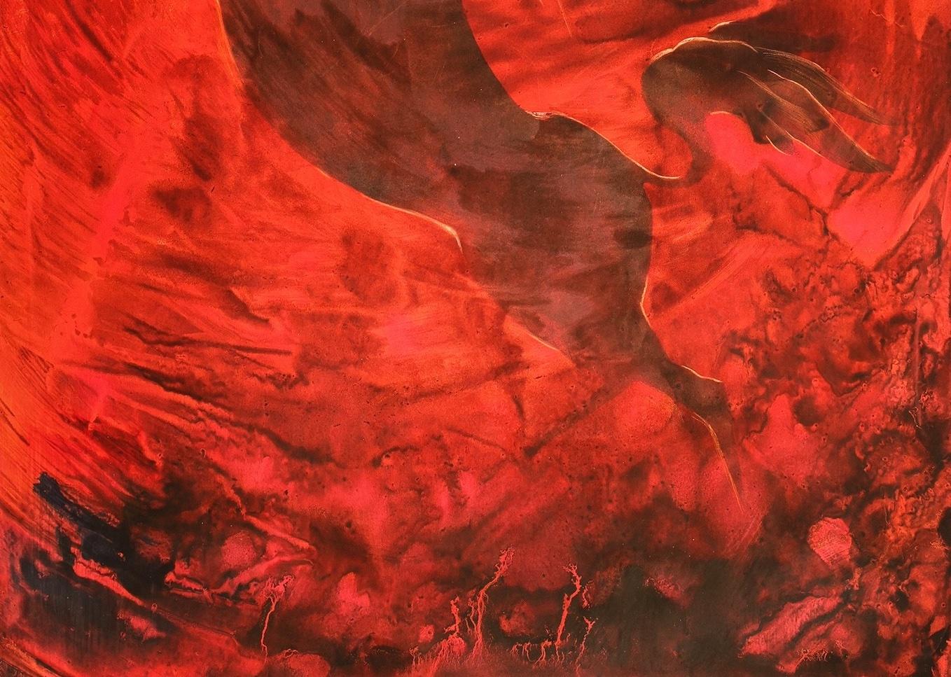 Onda di fuoco, Cavallo, Pittura astratta, Arte contemporanea Originale Espressione rossa - Painting di Nelson Serob Shirvanyan