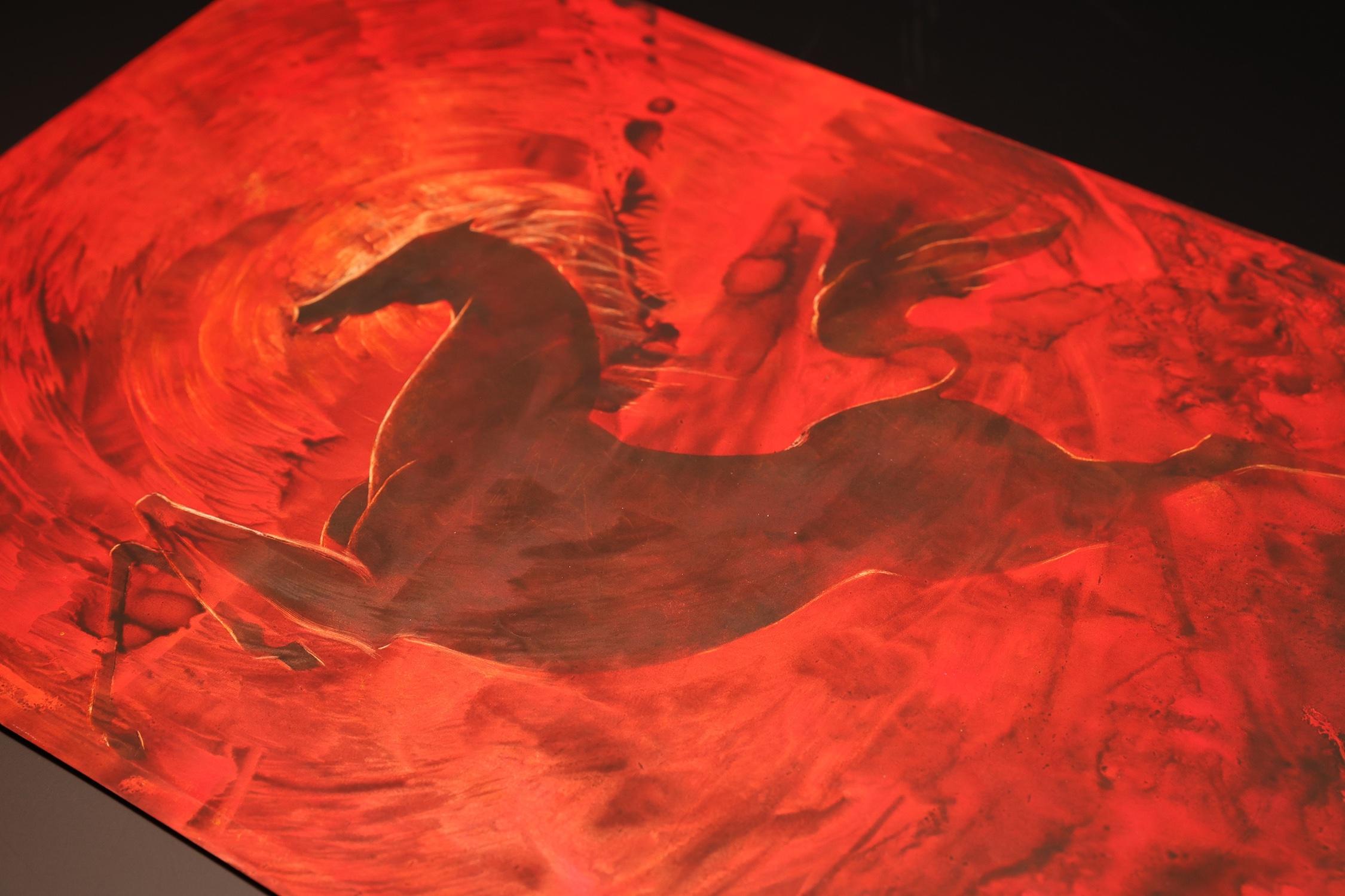 Onda di fuoco, Cavallo, Pittura astratta, Arte contemporanea Originale Espressione rossa - Abstract Painting Rosso di Nelson Serob Shirvanyan
