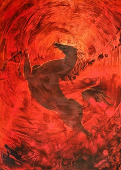 Fire-wave, Horse, Abstract Painting, Contemporary Art Original Red Expression