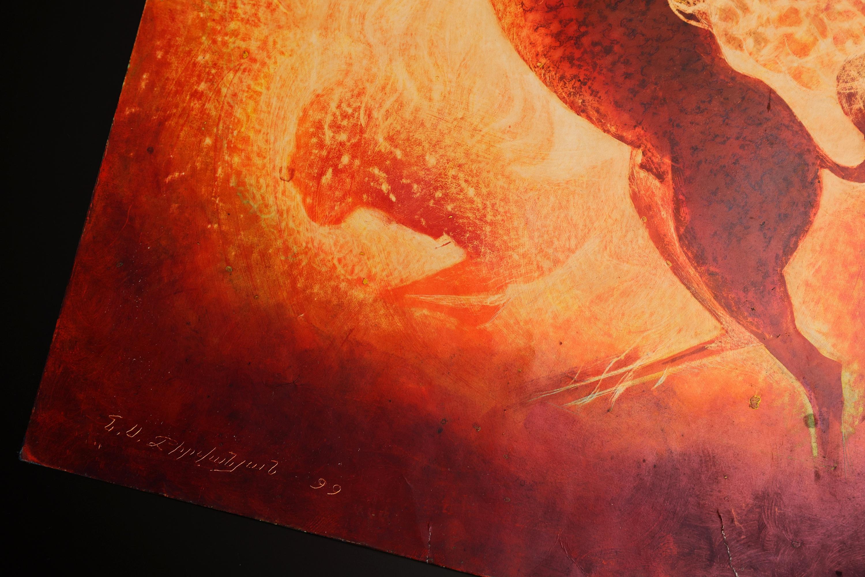 Lilit, Pintura Surrealismo Abstracto Arte Contemporáneo Original Caballo Rojo - Abstract Painting Naranja de Nelson Serob Shirvanyan