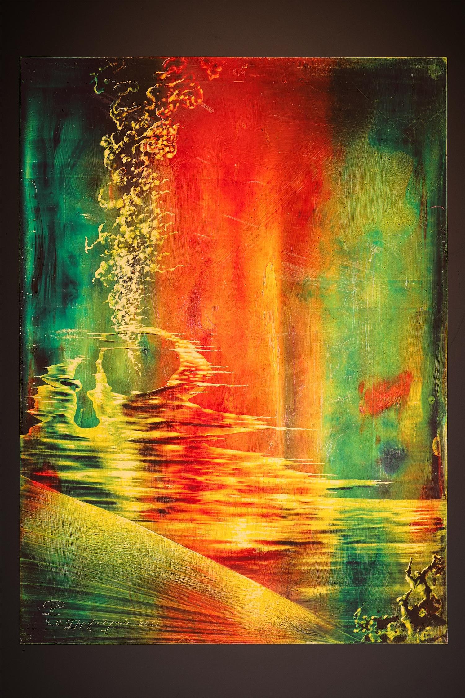 Passaggio, Pittura astratta, Arte contemporanea, Espressione rossa originale - Painting Impressionismo di Nelson Serob Shirvanyan