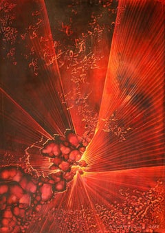 Sogni di cielo rosso, pittura astratta, arte contemporanea originale rossa e nera
