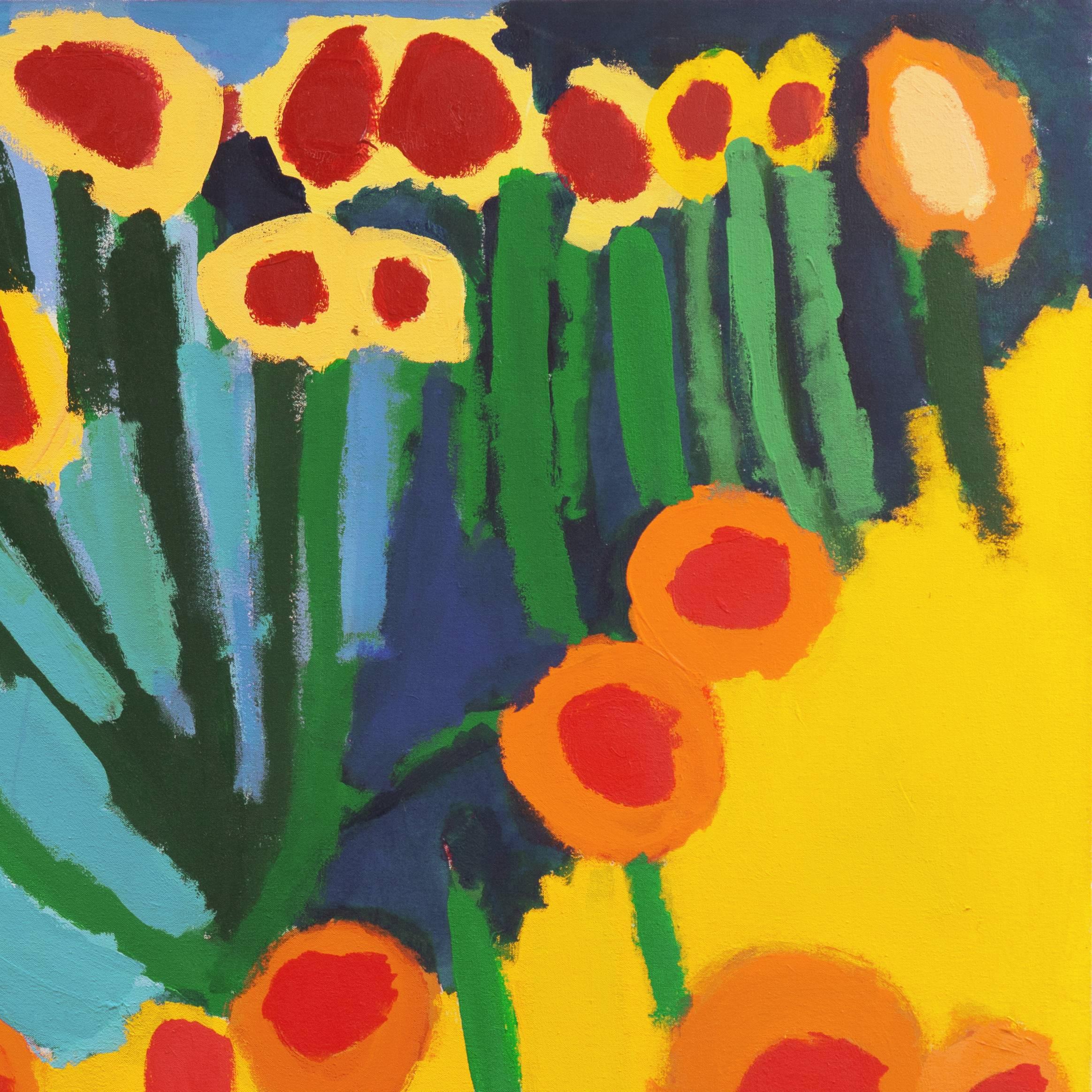 A vibrant semi-abstracted study of flowers. 

Signed lower right, 'Nelson Tygart'; additionally signed and dated 1991 verso on lower stretcher bar. 

A San Francisco bay area artist, Nelson Tygart was one of the first members of the Creative Growth