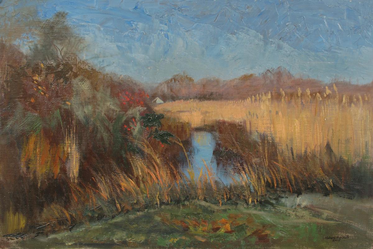 Landscape Painting Nelson White - « Autumn Waterford 11.01.2015 » Peinture à l'huile impressionniste américaine en plein air