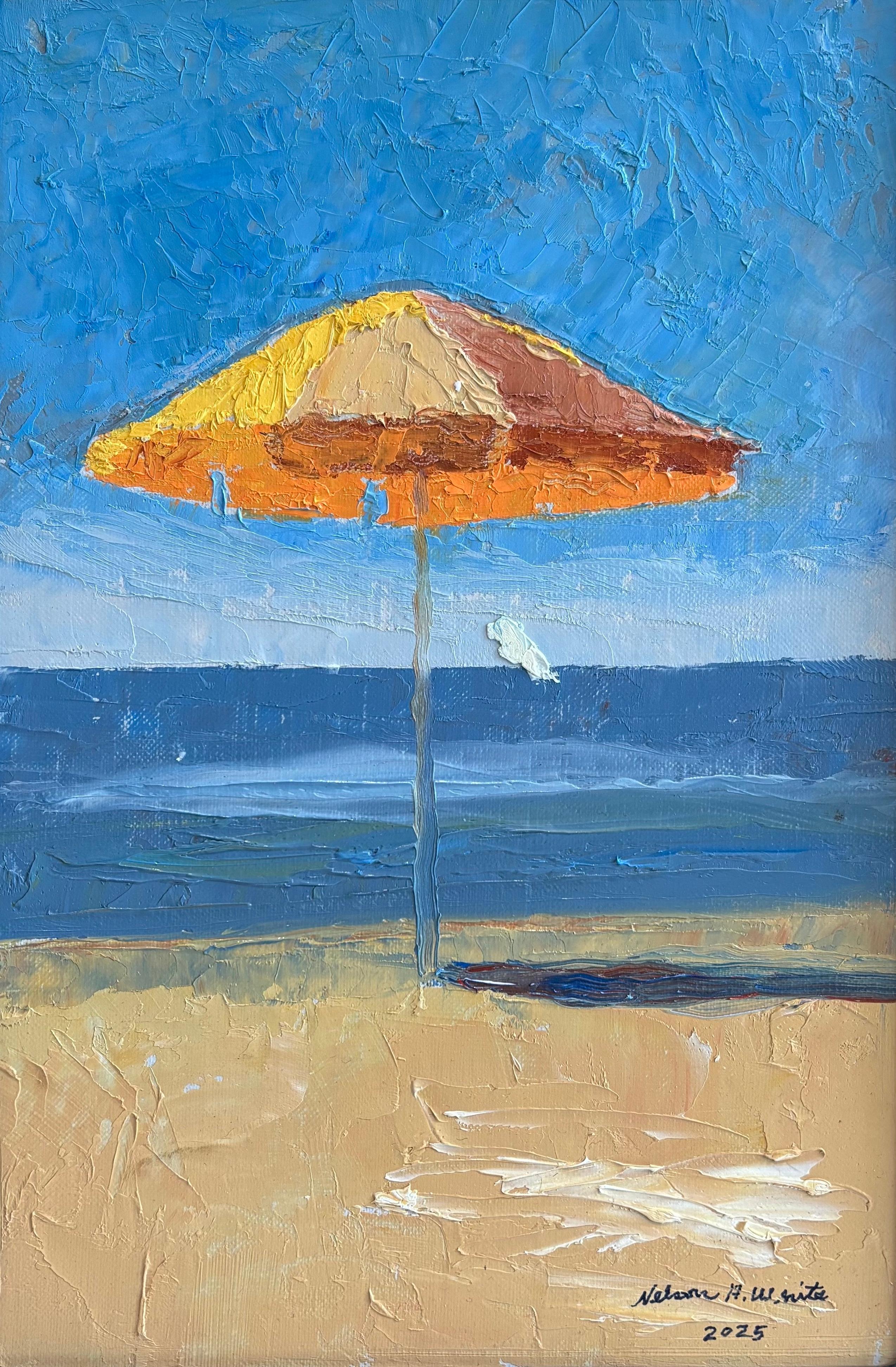 "Bagno Artiglio 10.2025" Pintura al óleo, escena de playa impresionista, firmada, enmarcada