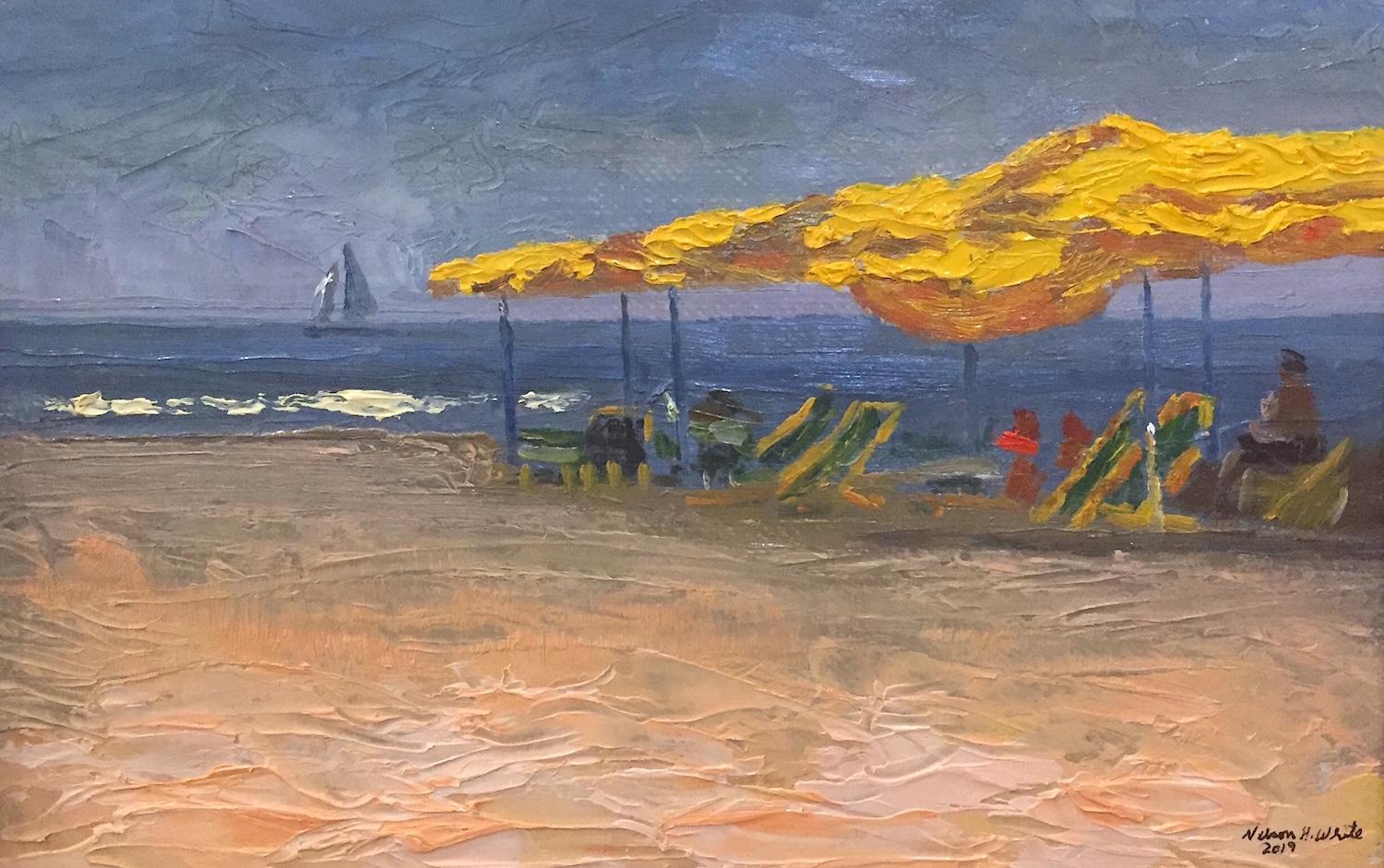 Dipinto en plein air. 

Dimensioni incorniciate: 17 x 21 pollici

Bio dell'artista:
Nelson H. White è nato a New London, nel Connecticut, nel 1932. White è stato circondato dall'arte e dagli artisti fin dalla sua nascita. An ha ricevuto i primi