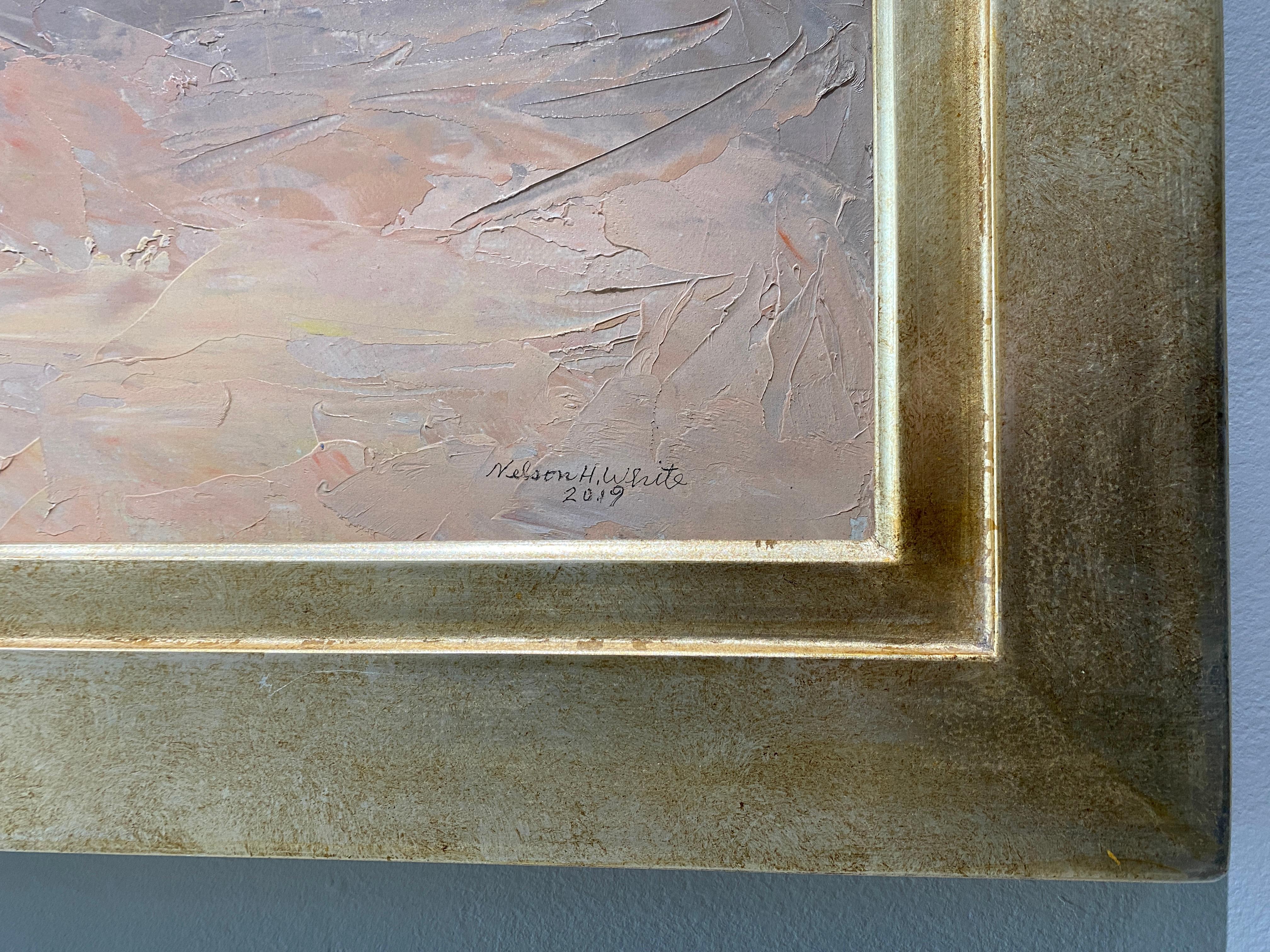 Une peinture classique de Nelson White en plein air. 

Dimensions encadrées : 24 x 38 pouces

Biographie de l'artiste :
Nelson H. White est né à New London, dans le Connecticut, en 1932. White a été entouré d'art et d'artistes dès sa naissance. Il a