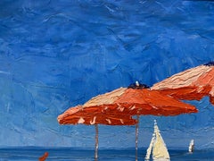 "Bagno La Salute, Viareggio 09.26.2021" Italian beach with umbrellas, impasto