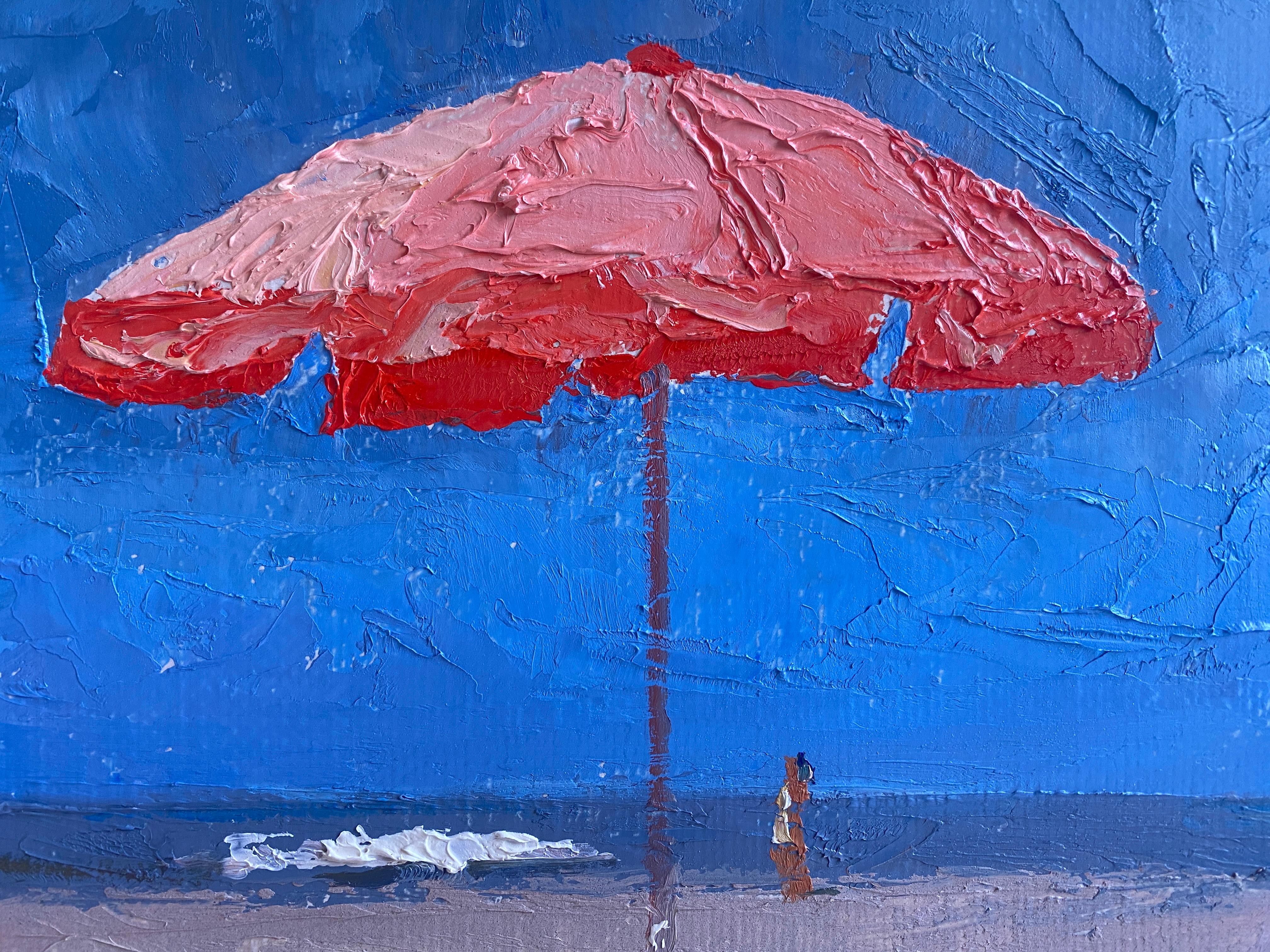 Bagno Martinelli 10.03.22 - American Impressionist painting of beach umbrella For Sale 3