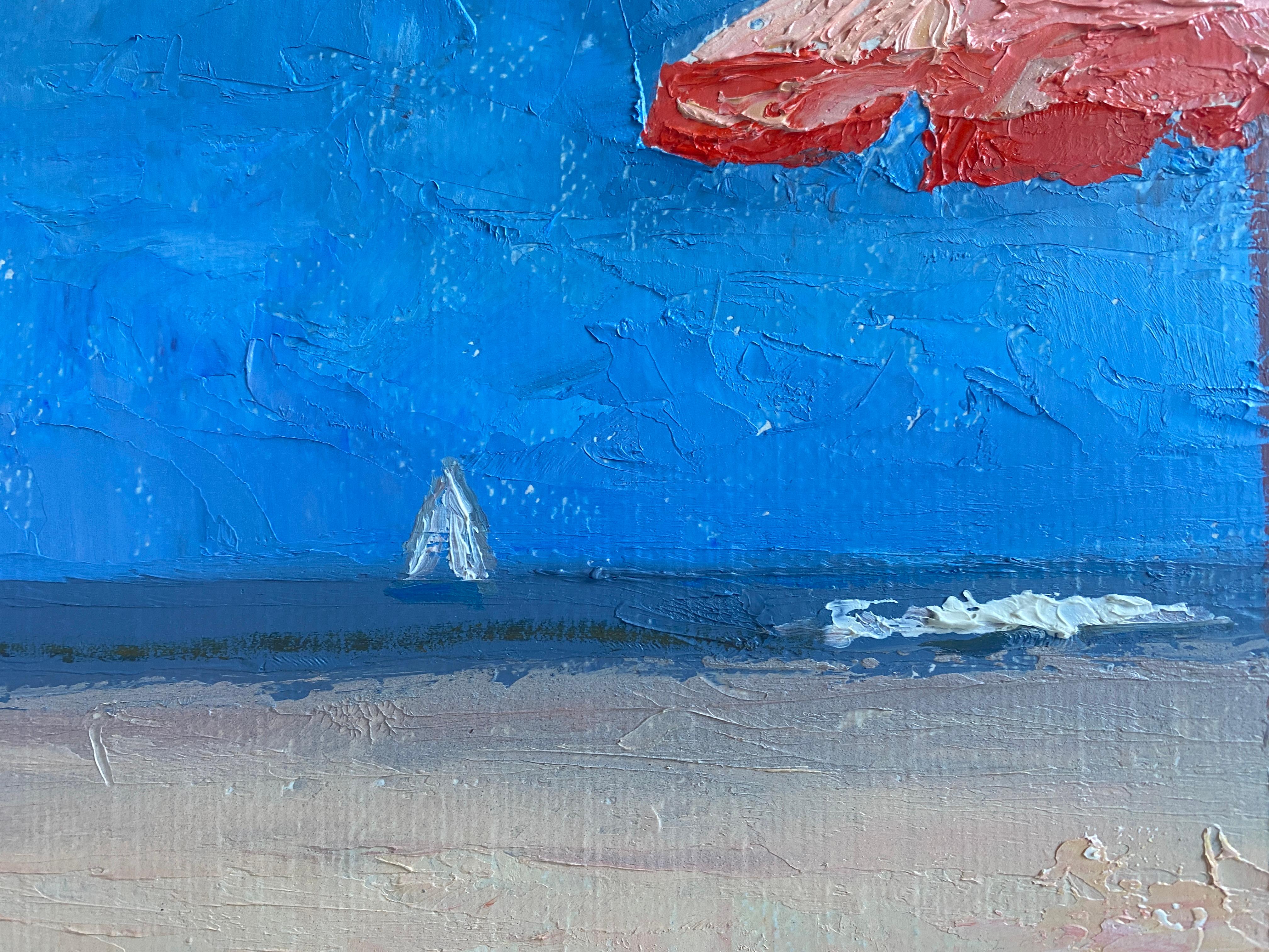 Bagno Martinelli 10.03.22 - Peinture impressionniste américaine représentant un parasol de plage en vente 3