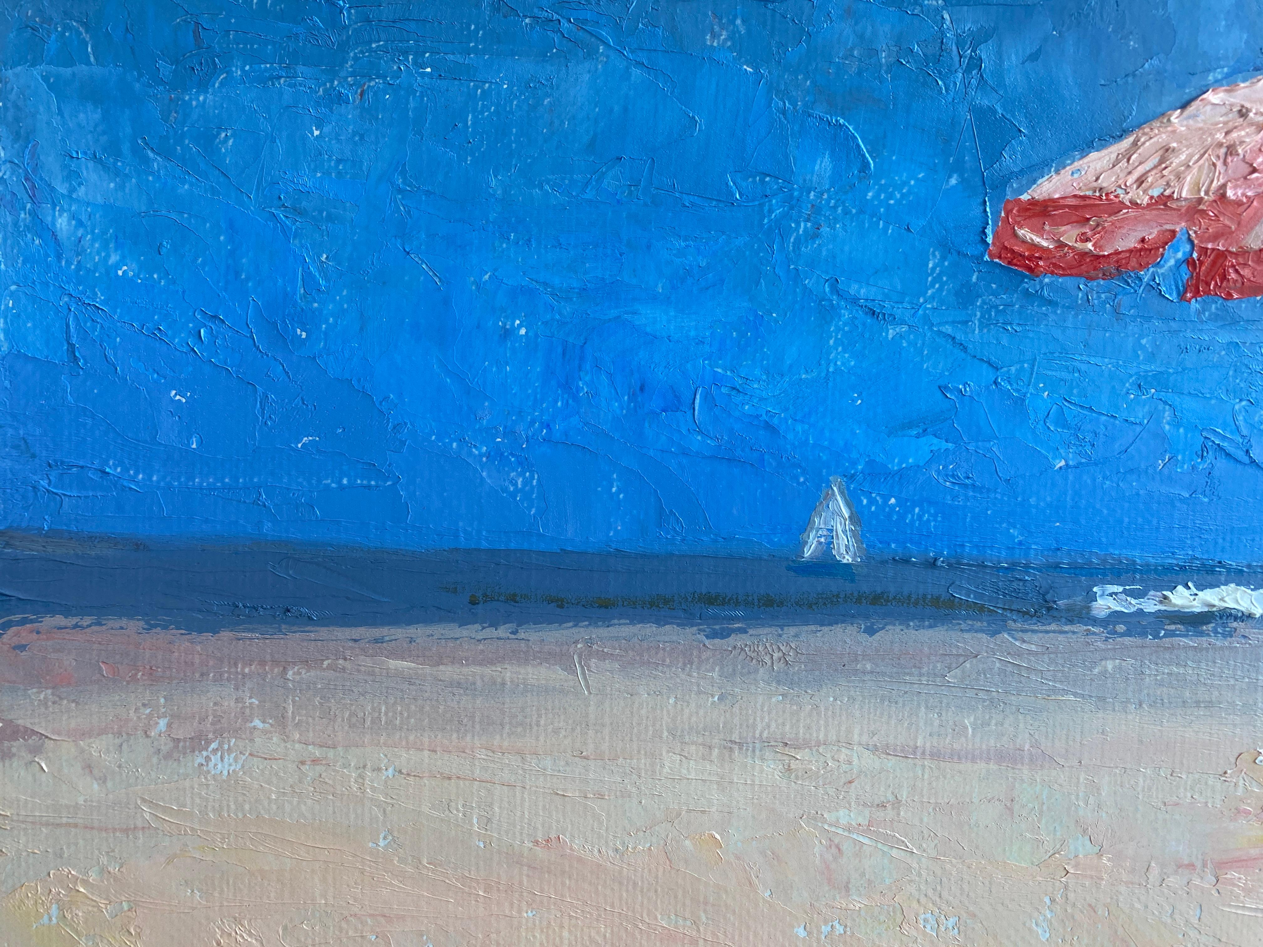 Bagno Martinelli 10.03.22 - Peinture impressionniste américaine représentant un parasol de plage en vente 4
