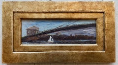 "Ponte di Brooklyn" Quadro a olio dell'impressionista americano N.H.White - incorniciato in oro