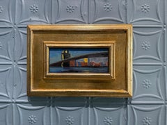 "Brooklyn Bridge III 01.30.2011" oil painting of Iconic NYC at dusk, framed