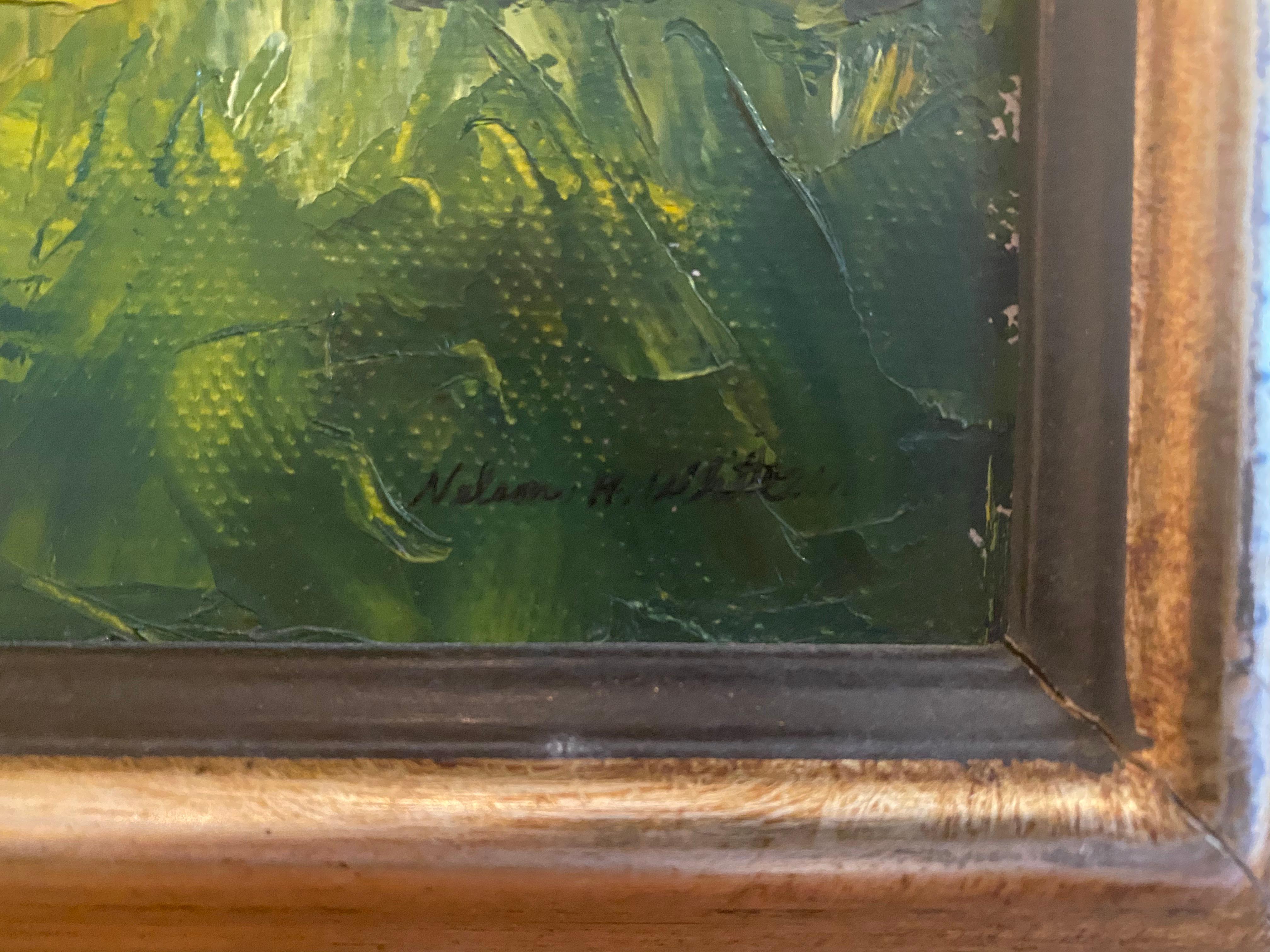Peint en plein air. 

Dimensions du cadre :  17 x 21 pouces

Biographie de l'artiste :
Nelson H. Whiting est né à New London, dans le Connecticut, en 1932. Whiting a été entouré d'art et d'artistes dès sa naissance. Son grand-père, Henry Cooke White